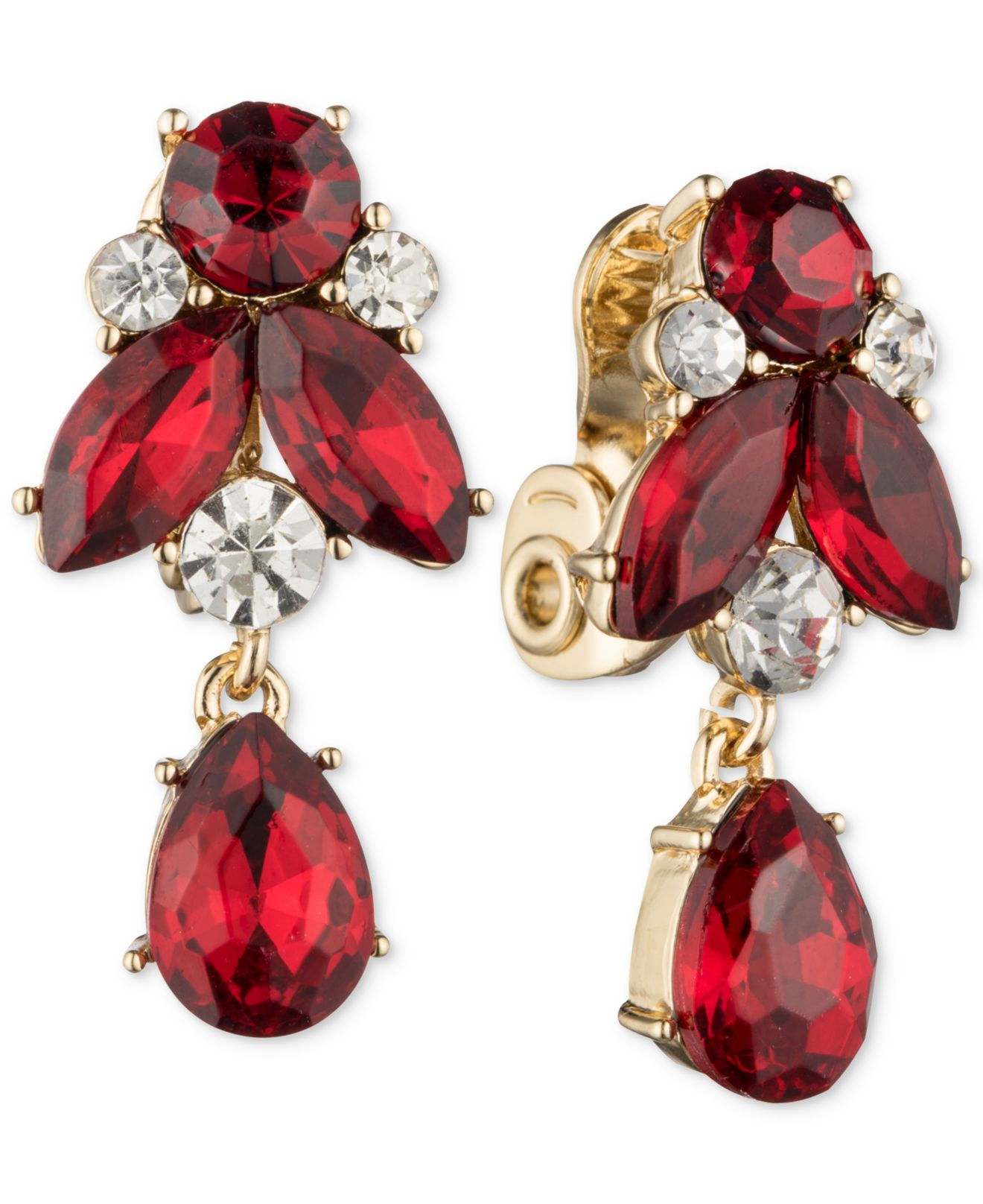 Lyst Anne Klein Gold Tone Red Crystal Drop Clip On Earrings In Gallery