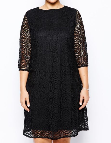 Asos Curve Exclusive Shift Dress In Lace in Black | Lyst