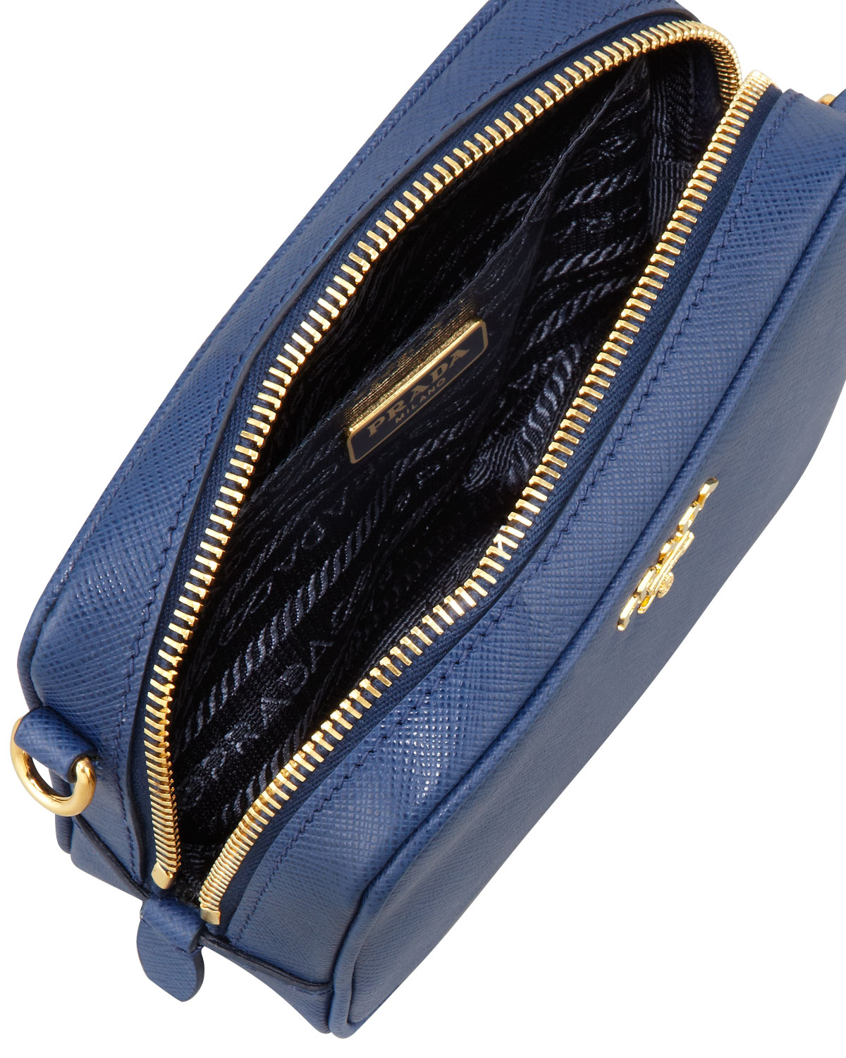 Prada Saffiano Mini Zip Crossbody Bag in Blue | Lyst
