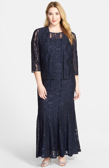 Lyst - Alex Evenings Sequin Lace Gown & Jacket in Blue