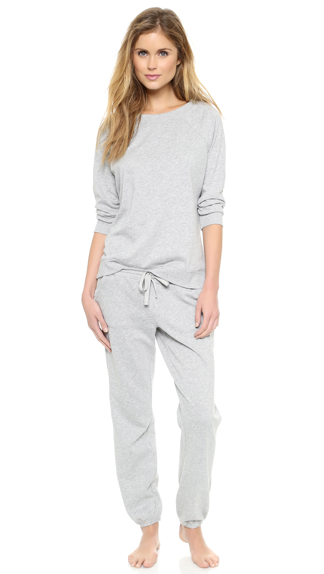 Calvin klein Cocoon Long Sleeve Pajama Top Grey Heather in Gray | Lyst