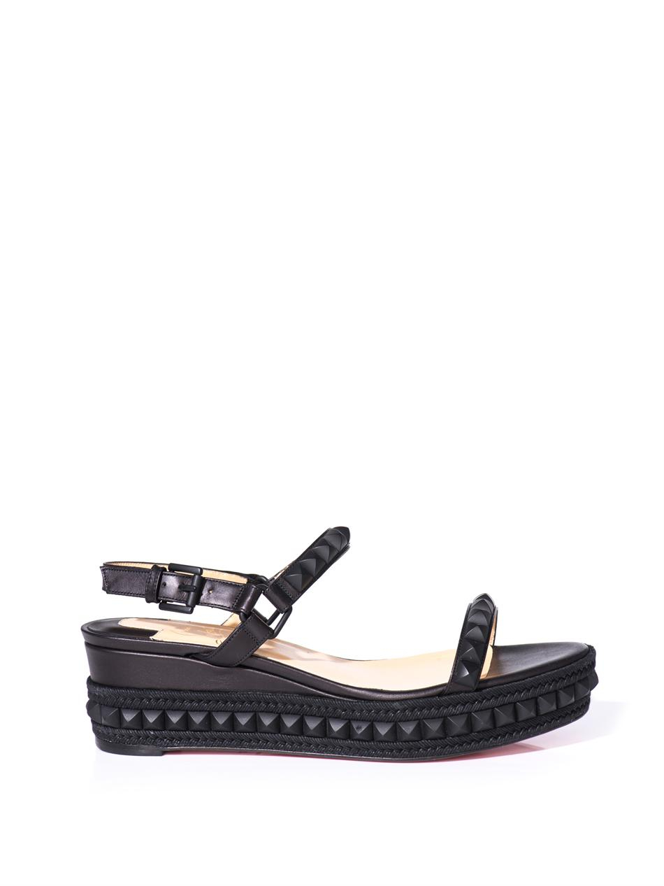 black spiked louboutin shoes - Christian louboutin Cata Clou Wedge Sandals in Black | Lyst