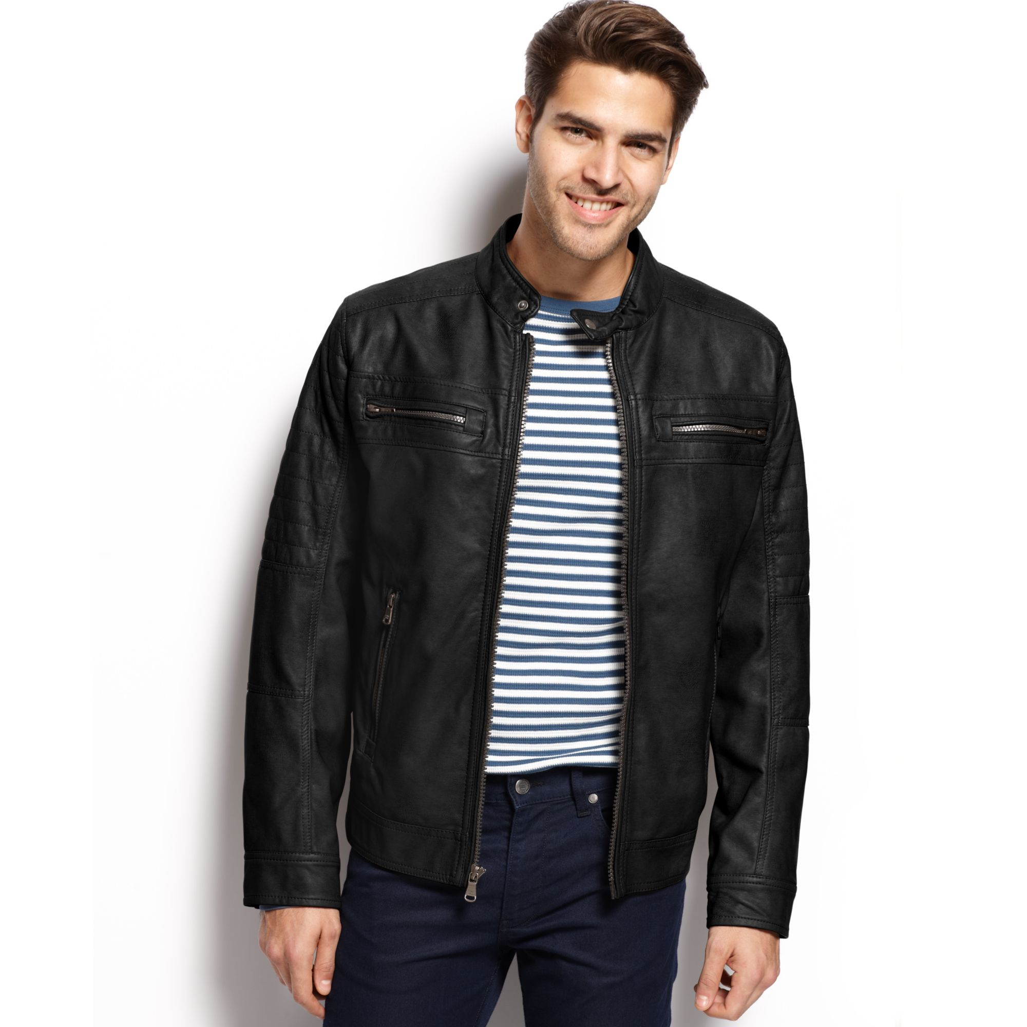 Lyst Calvin Klein Faux Leather Moto Jacket in Black for Men
