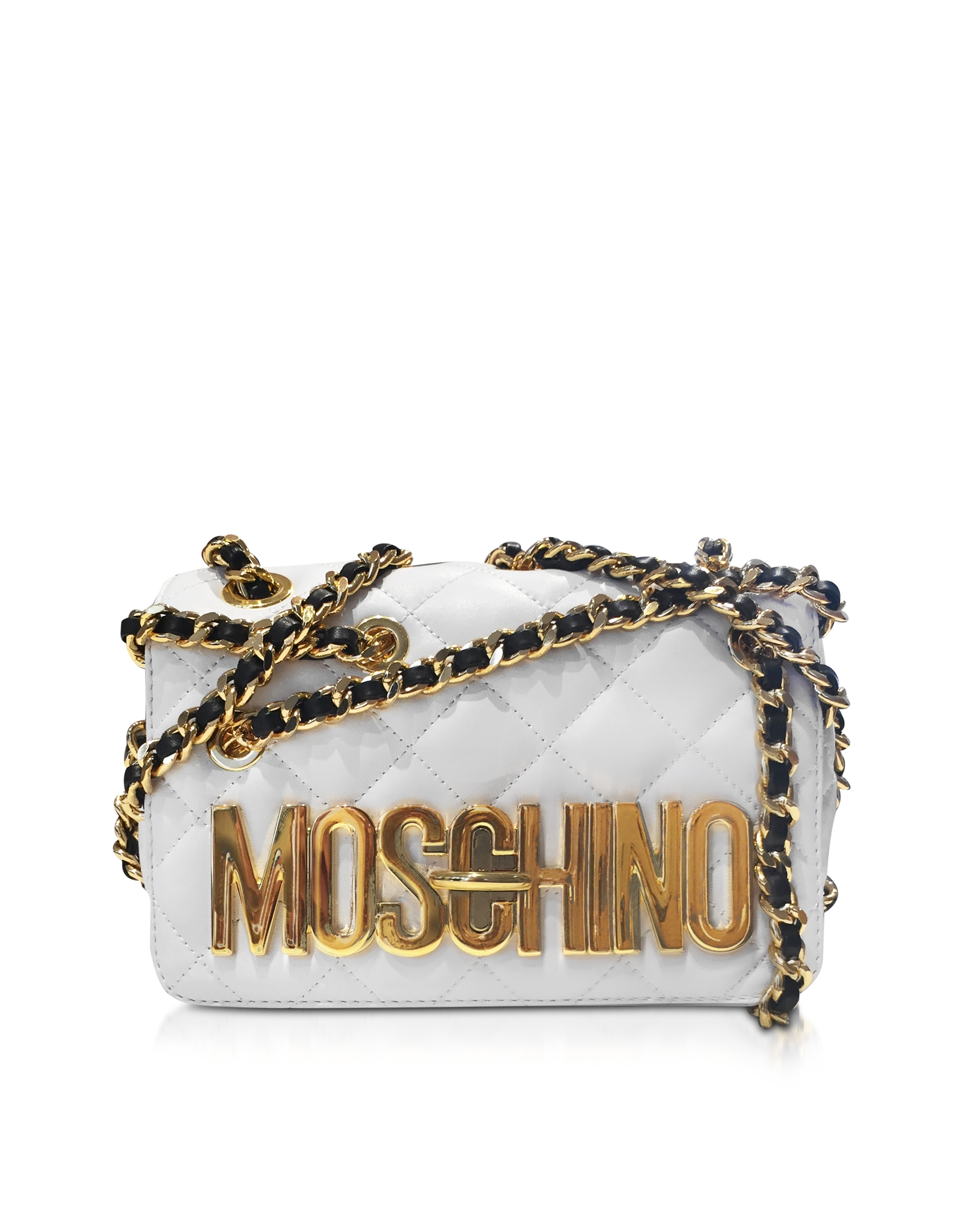 Moschino White Quilted Nappa Leather Shoulder Bag W/golden Logo And Chain Strap in White - Lyst