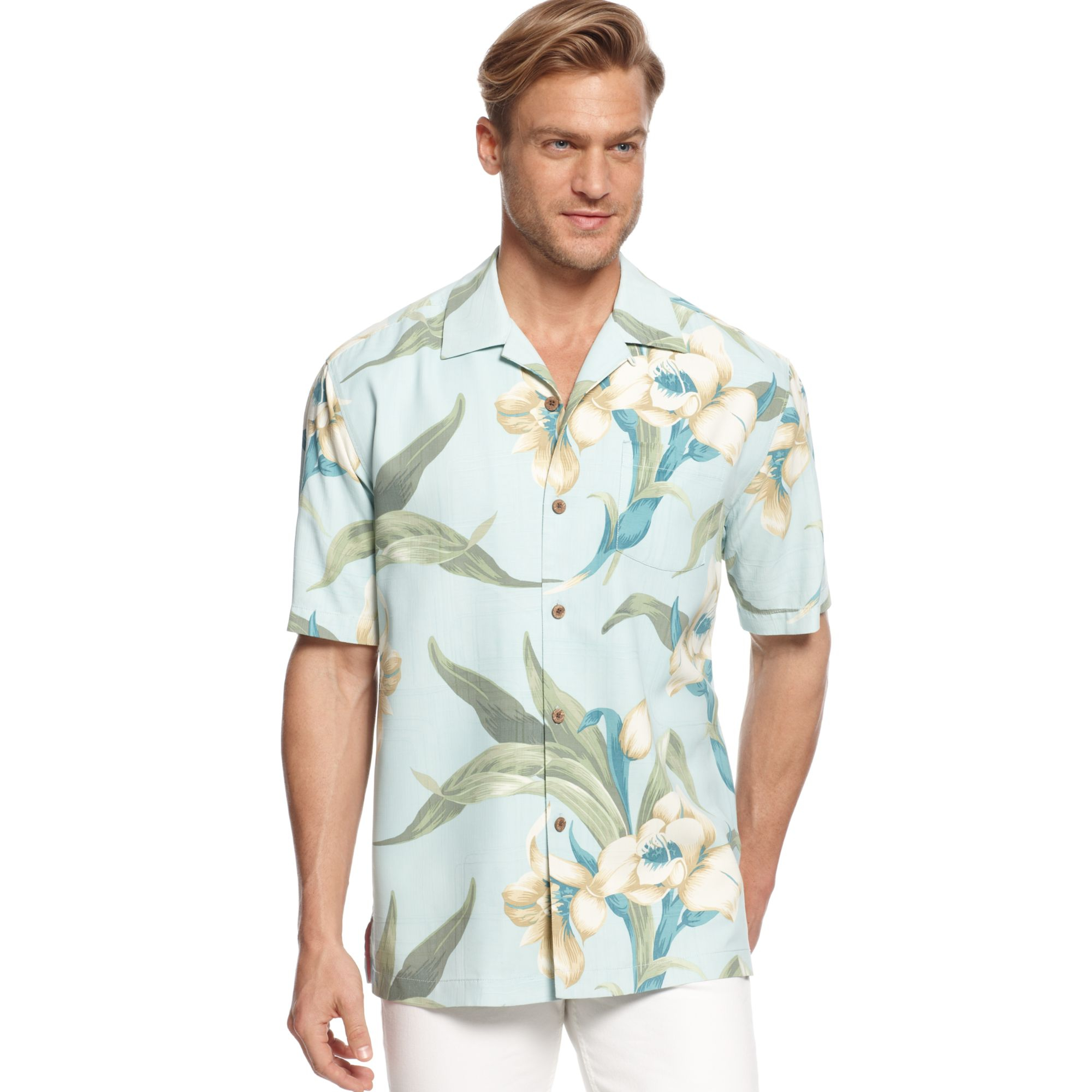 Tommy bahama The Grand Floralscape Silk Shirt in Green for Men | Lyst
