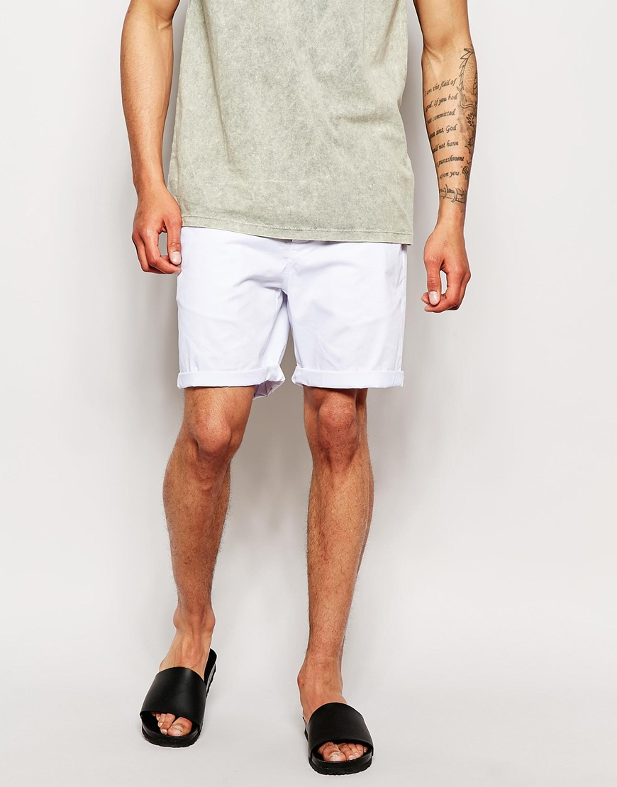 Asos Slim Chino Shorts In Mid Length in White for Men | Lyst