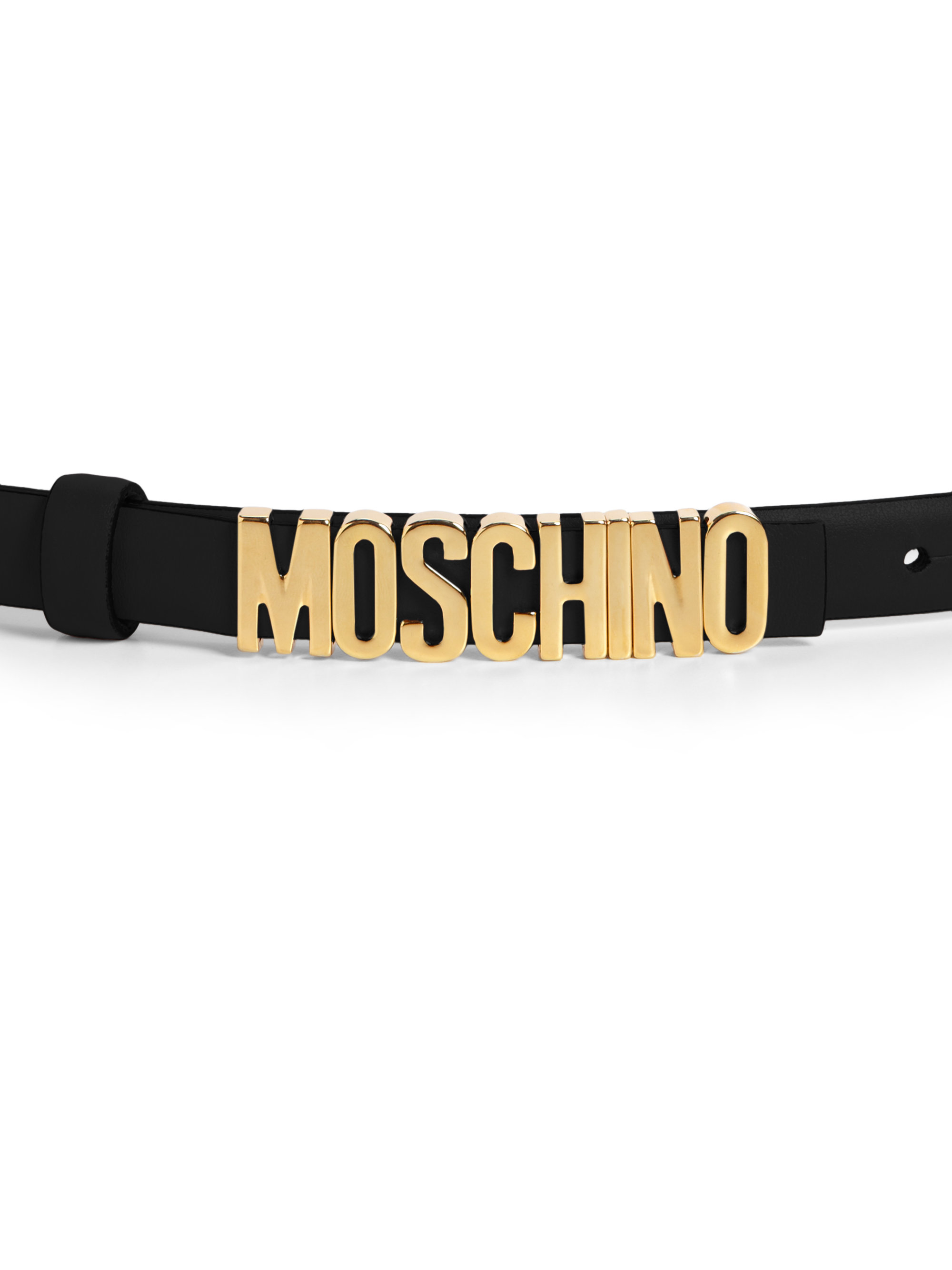 Lyst - Moschino Skinny Leather Logo Belt in Black