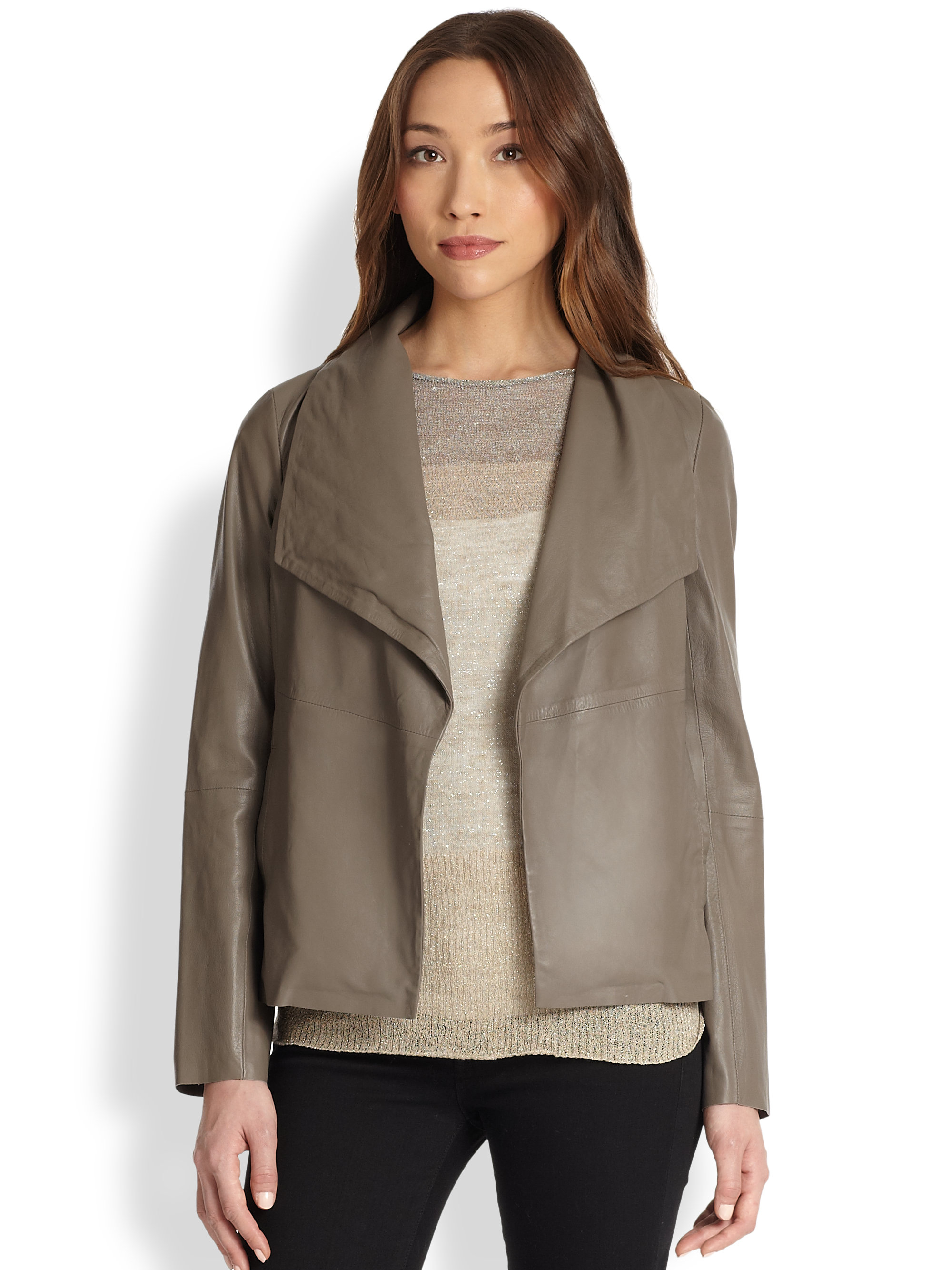 Eileen fisher Leather Jacket in Brown | Lyst