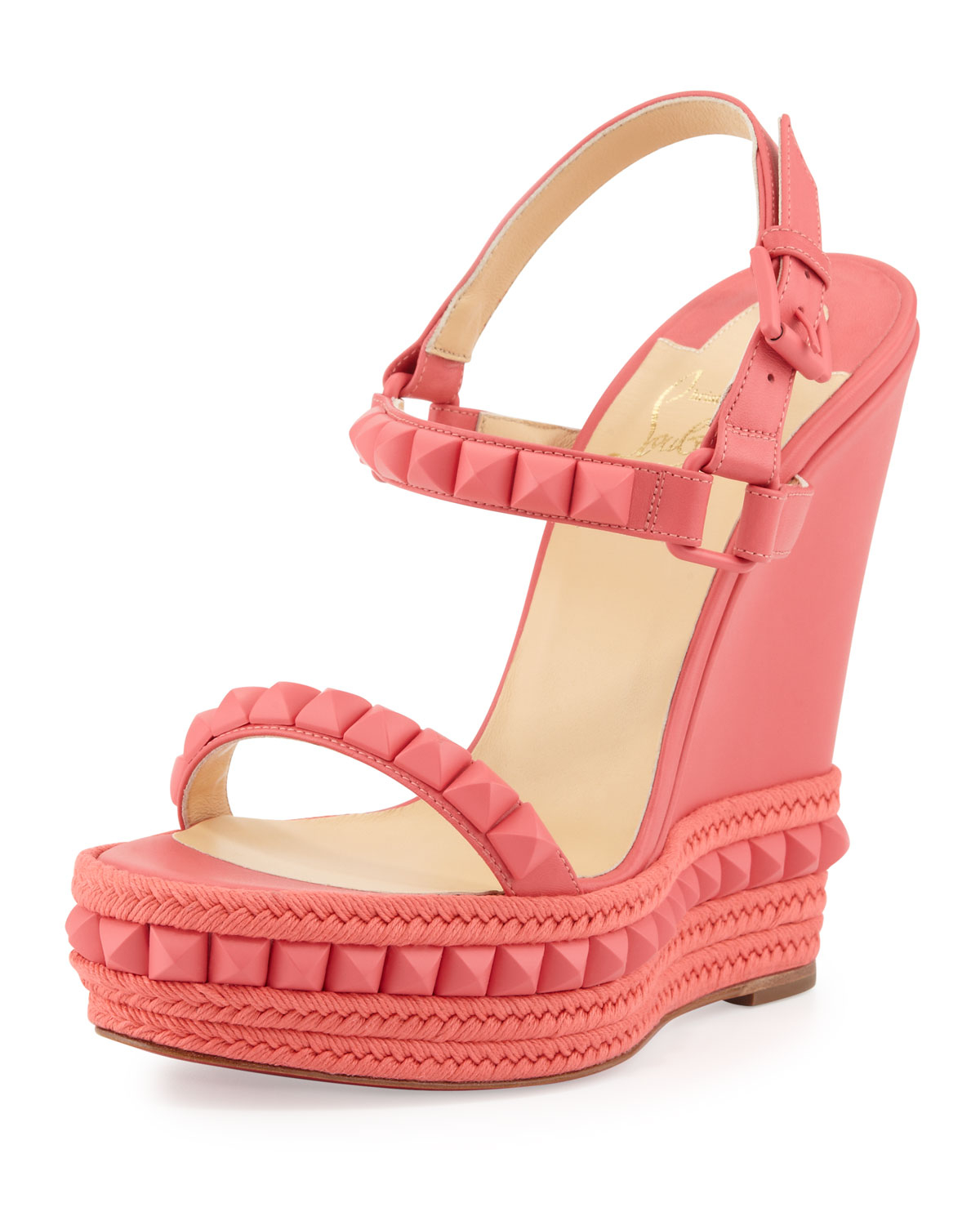 Christian louboutin Cataclou Studded Wedge Sandal Pink in Pink | Lyst