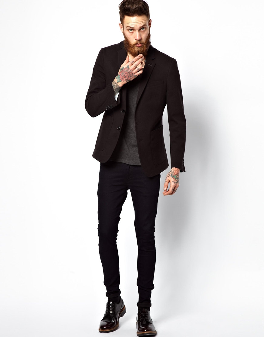 Lyst Asos Slim Fit Blazer In Jersey In Black For Men