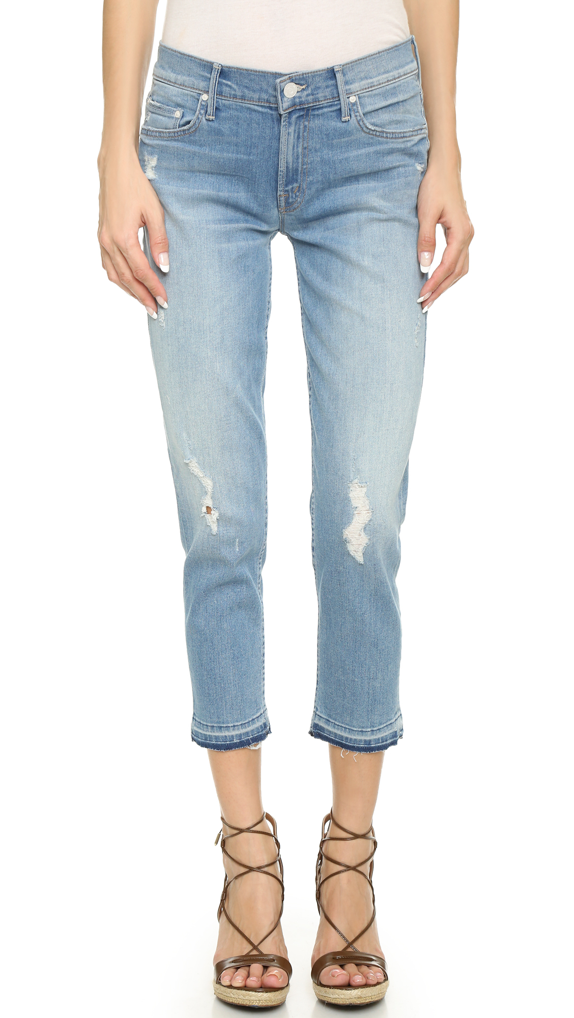 Lyst - Mother Dropout Jeans With Undone Hem - Cliffhanger in Blue