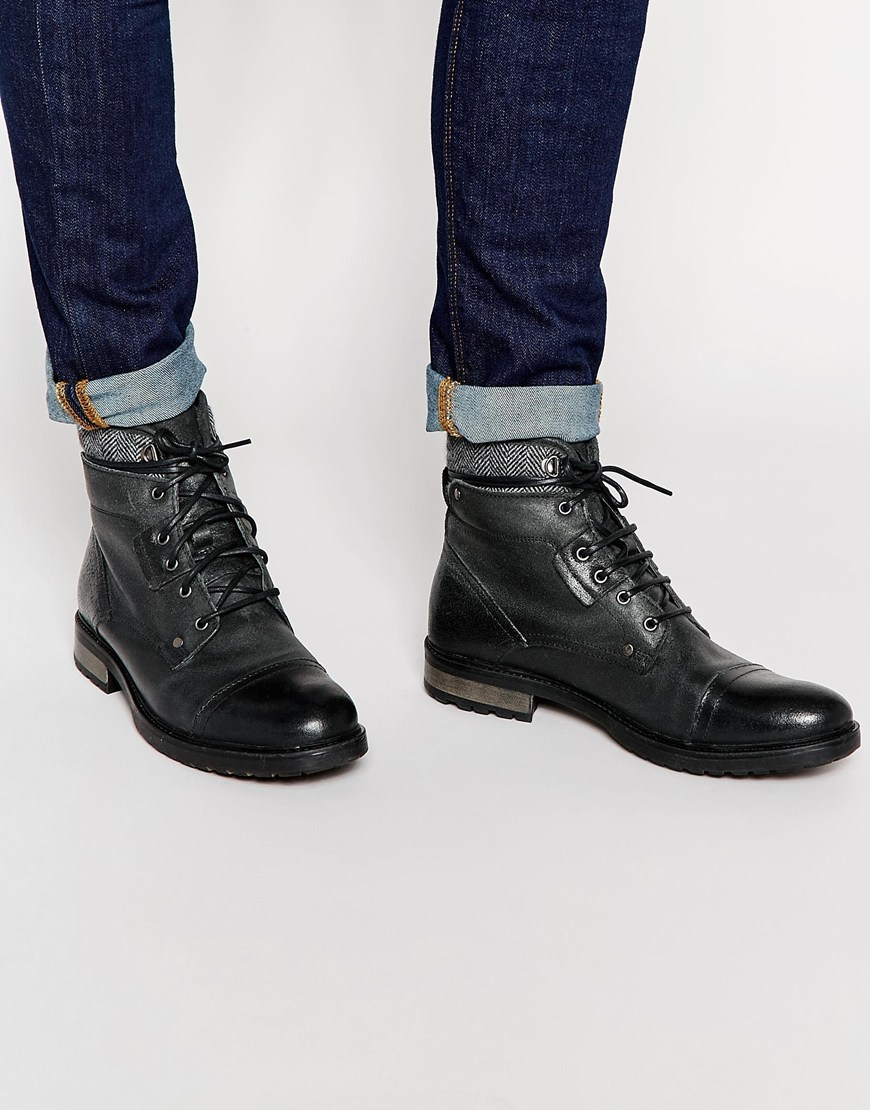 Lyst - Asos Work Boots In Black Leather With Toe Cap in Black for Men