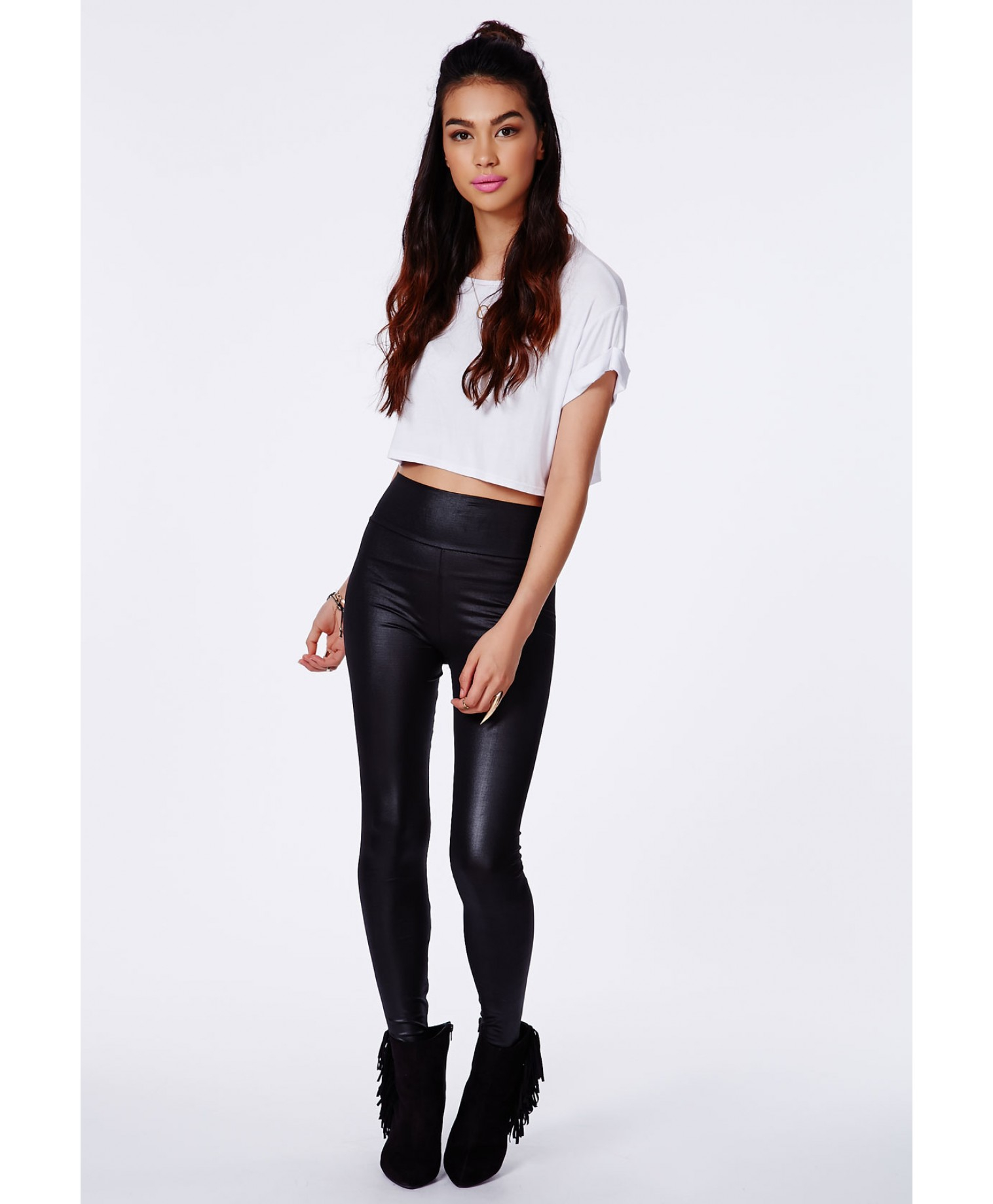 Lyst - Missguided Tabala High Waisted Shiny Leggings in Black