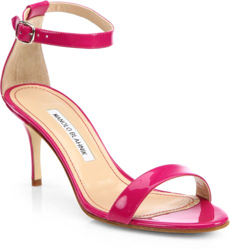 Manolo Blahnik Chaos Patent Leather Ankle-Strap Sandals in Pink ...