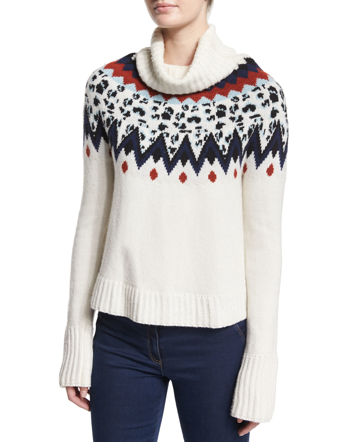 Lyst - Veronica Beard Fair Isle Turtleneck Sweater in Natural