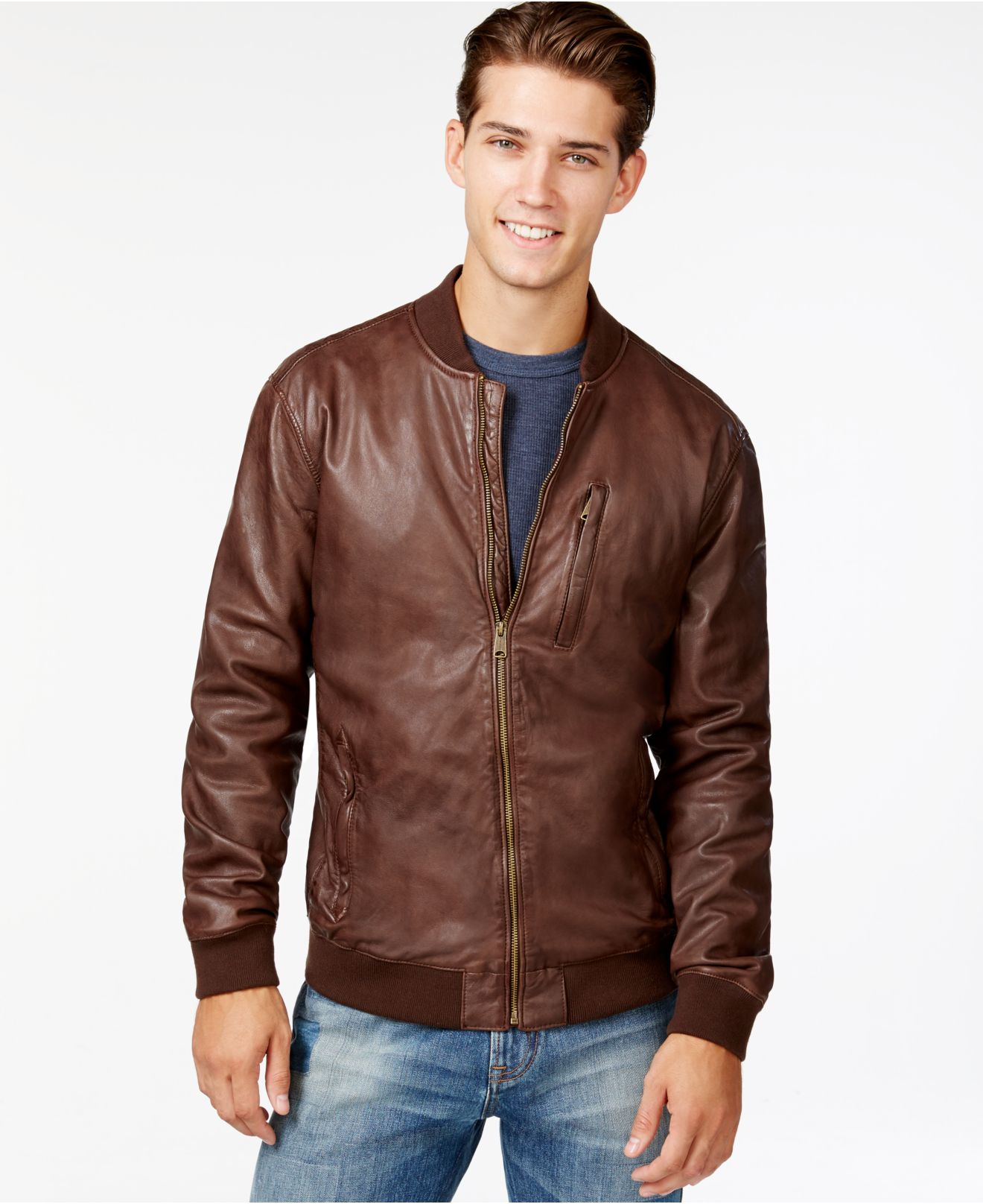 Lyst Lucky Brand Leather  Bomber  Jacket  in Brown  for Men