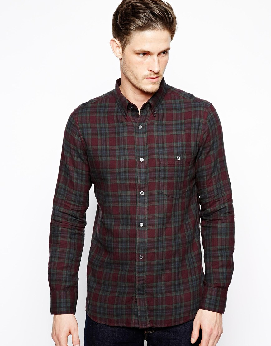 French Connection Shirt Herringbone Check in Red for Men | Lyst