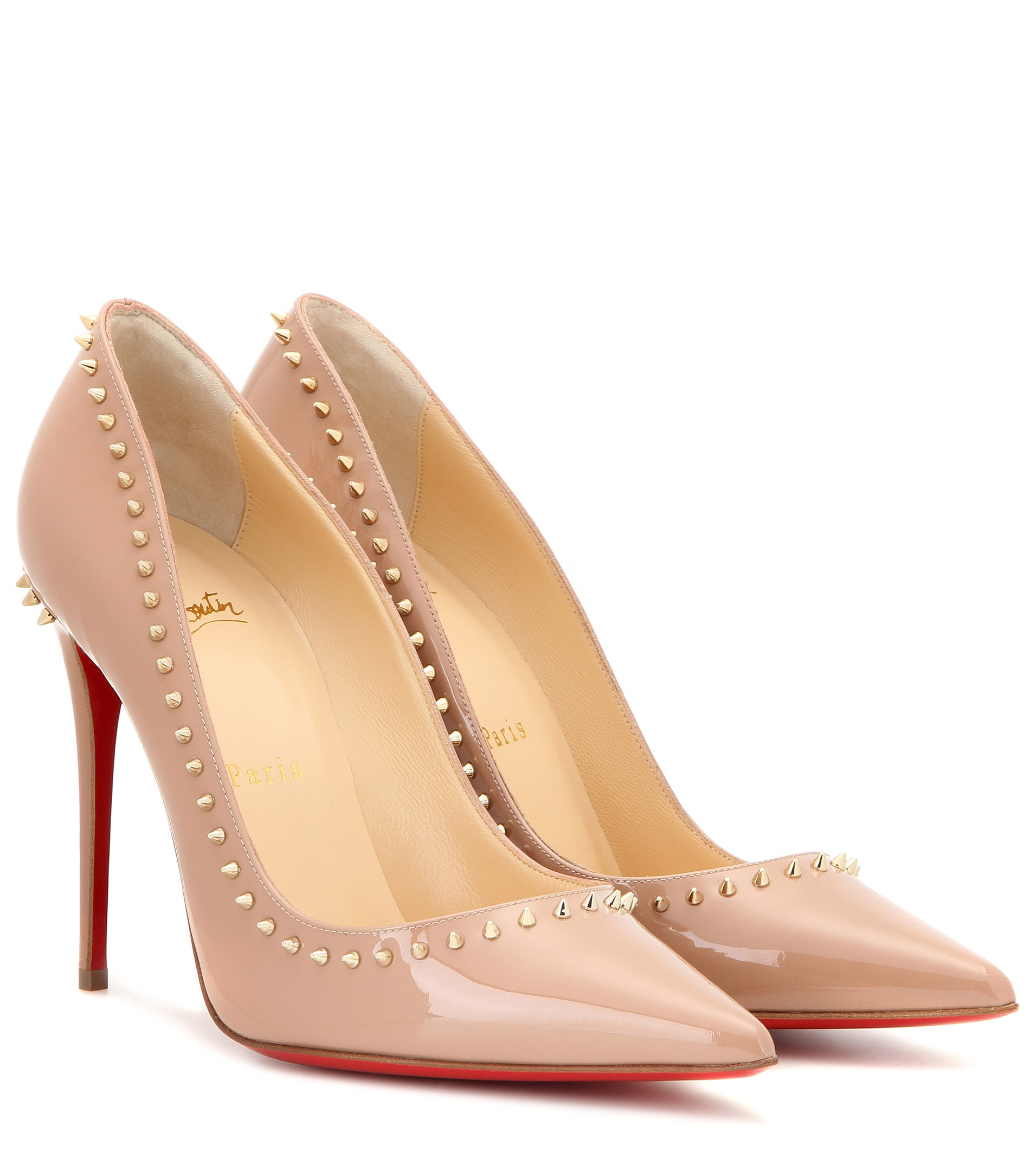 Christian louboutin Anjalina Studded Patent Leather Pumps in Beige ...  