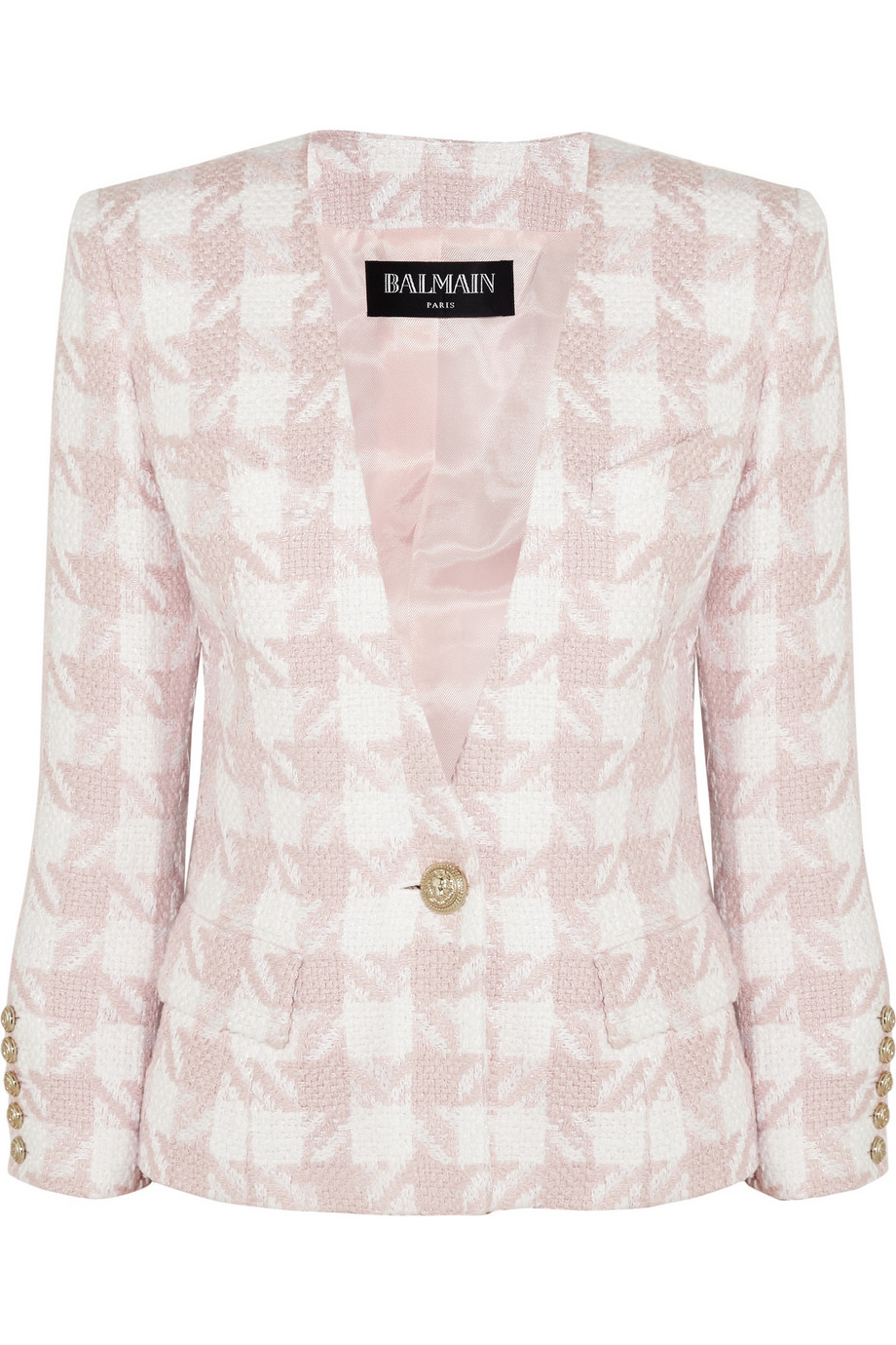 Balmain Houndstooth Cottonblend Tweed Jacket in Pink Lyst