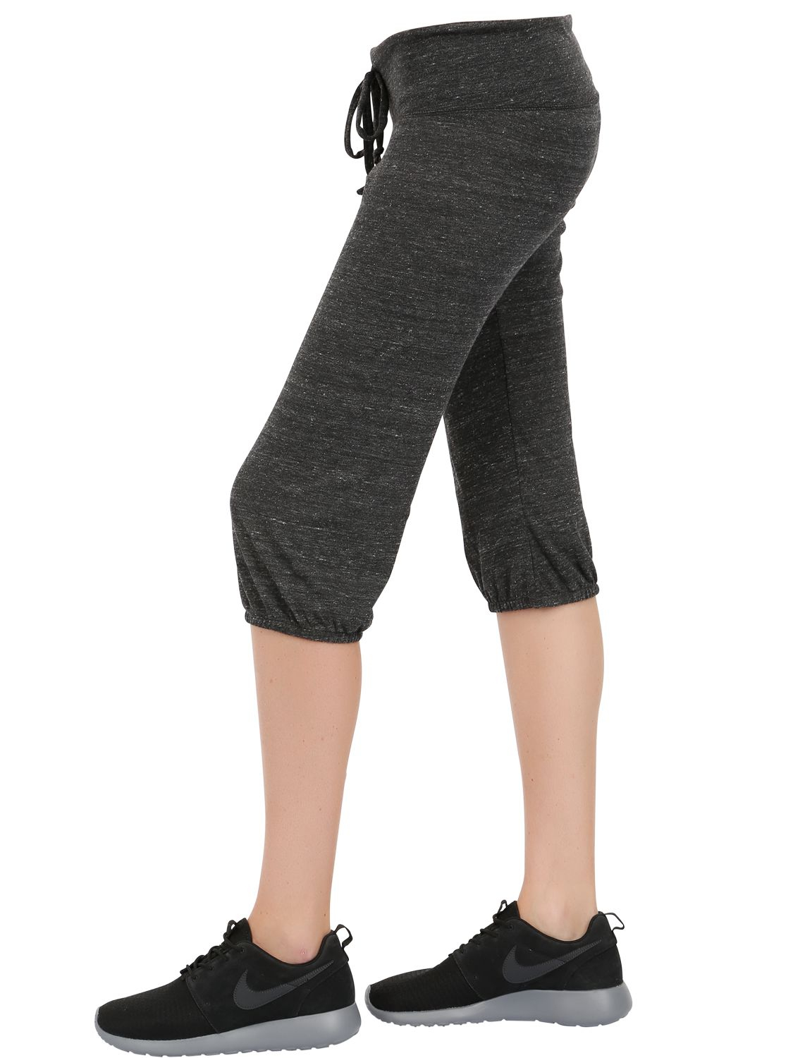 Alternative apparel Cropped Cotton Blend Jersey Yoga Pants in Black | Lyst