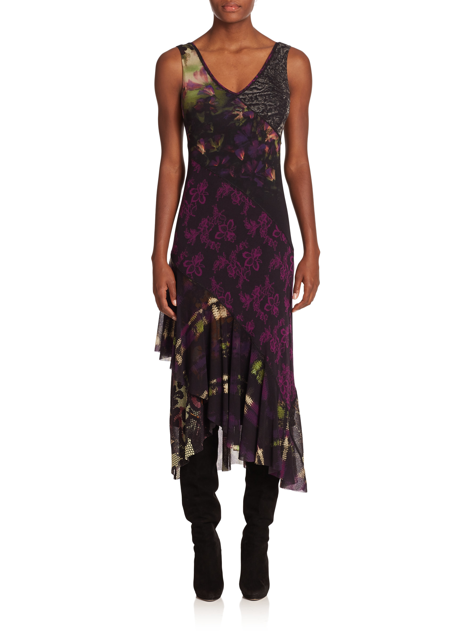 Fuzzi Tulle Patchwork Layered Maxi Dress in Purple - Lyst
