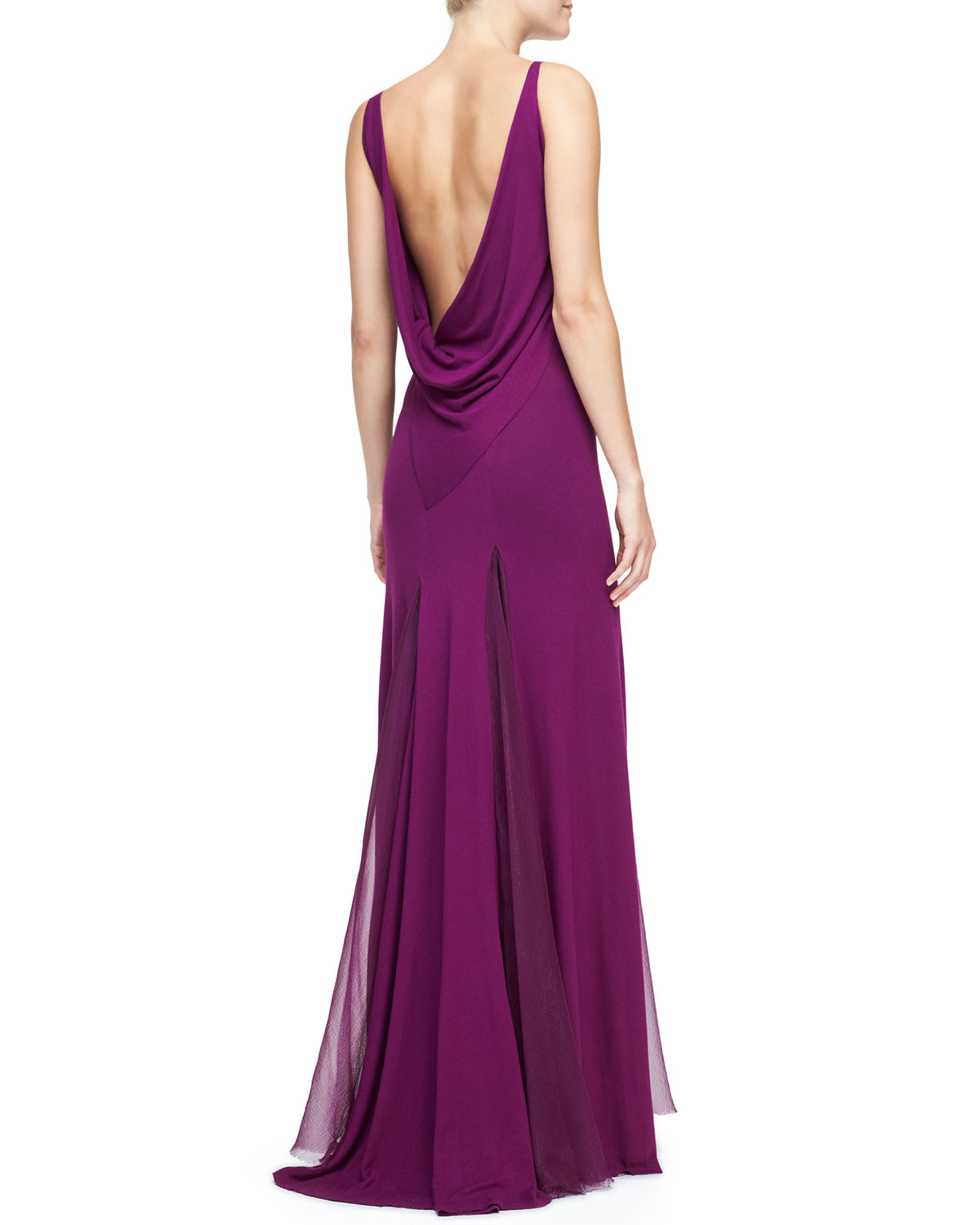 Donna Karan New York Cowl-Back Bi-Fabric Evening Gown in Purple (PLUM ...