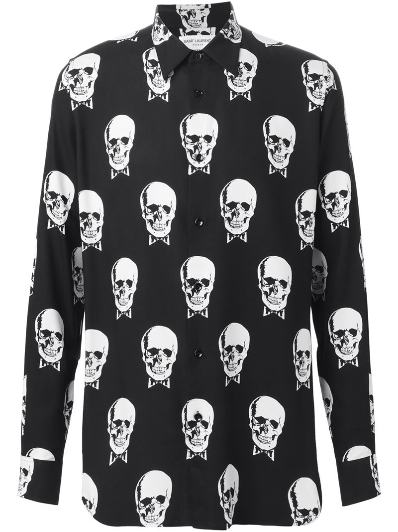 Saint laurent Skull Print Shirt in Black for Men | Lyst