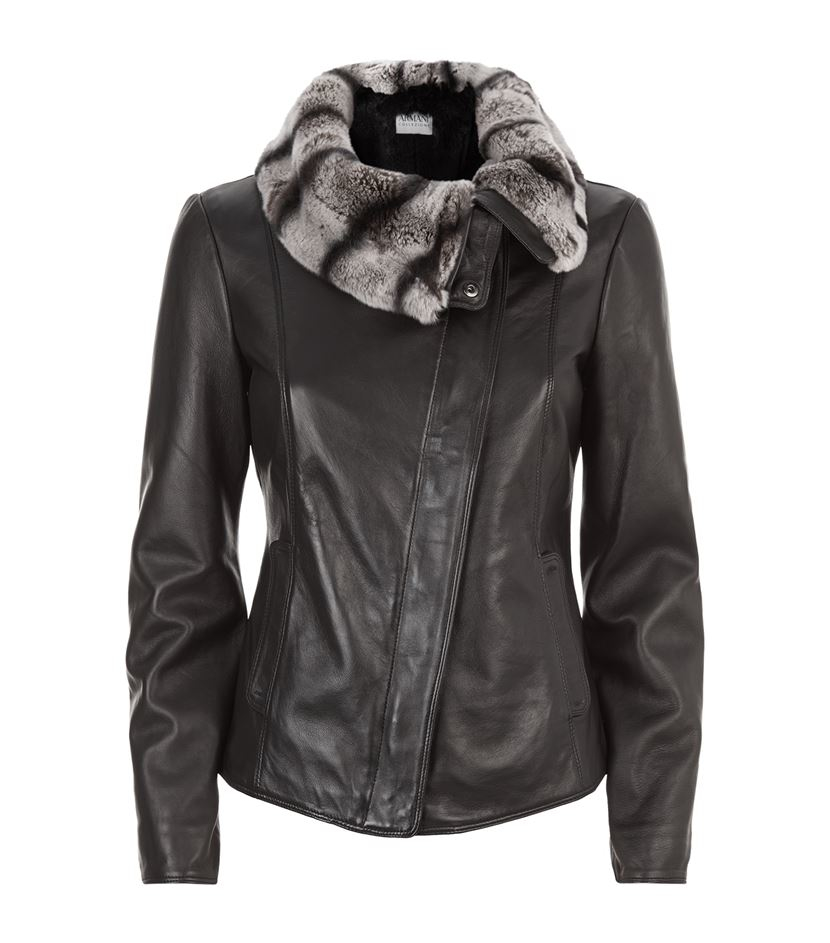 Lyst Armani Furlined Leather Jacket in Black