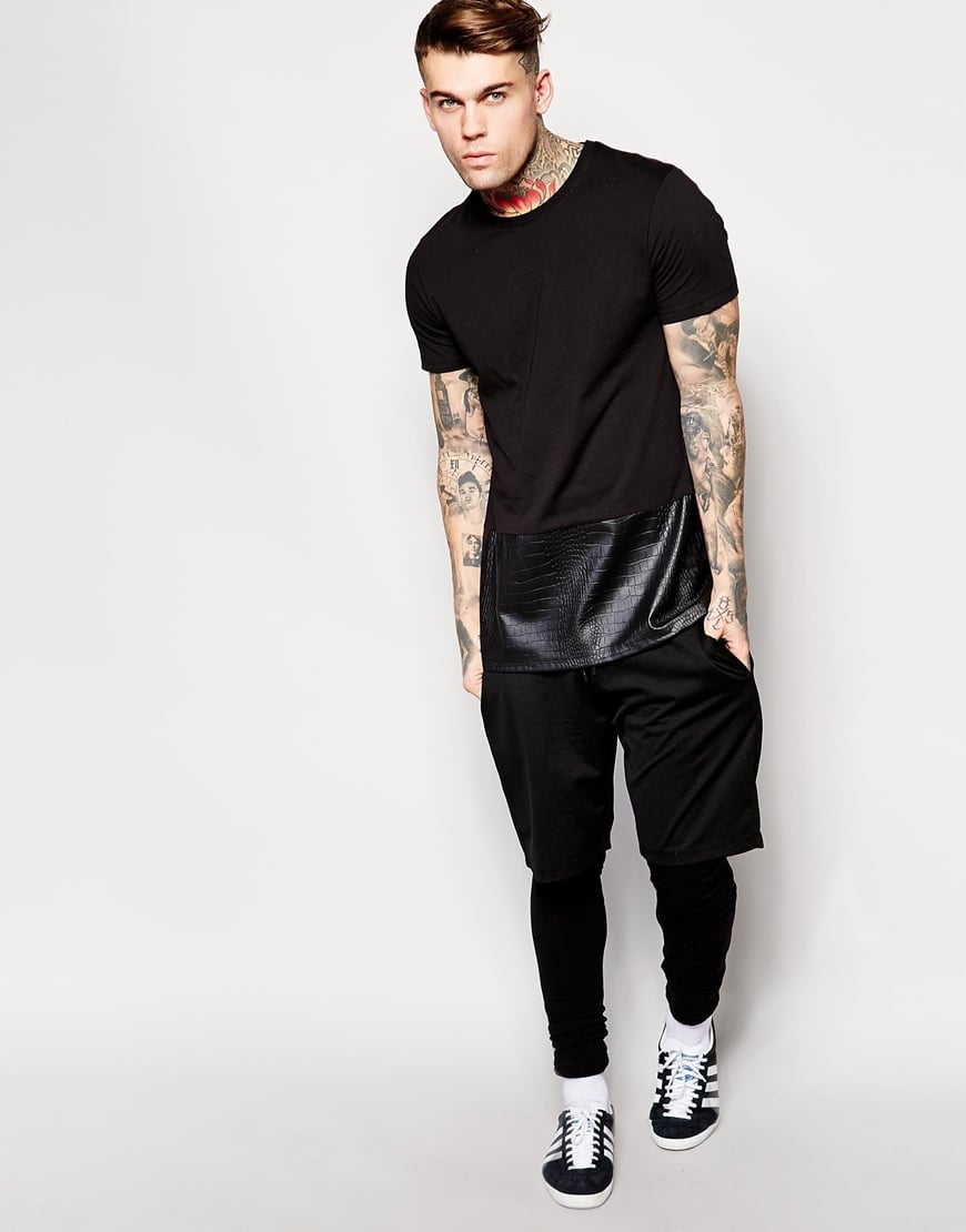 Download Lyst - Asos Longline T-shirt With Mock Crocodile Hem Panel Relaxed Skater Fit in Black for Men