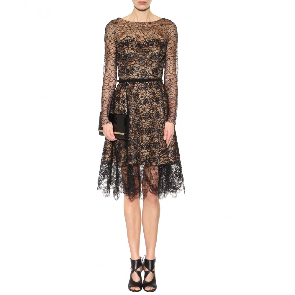 Lyst - Oscar de la renta Lacquered Chantilly Lace Dress in Black