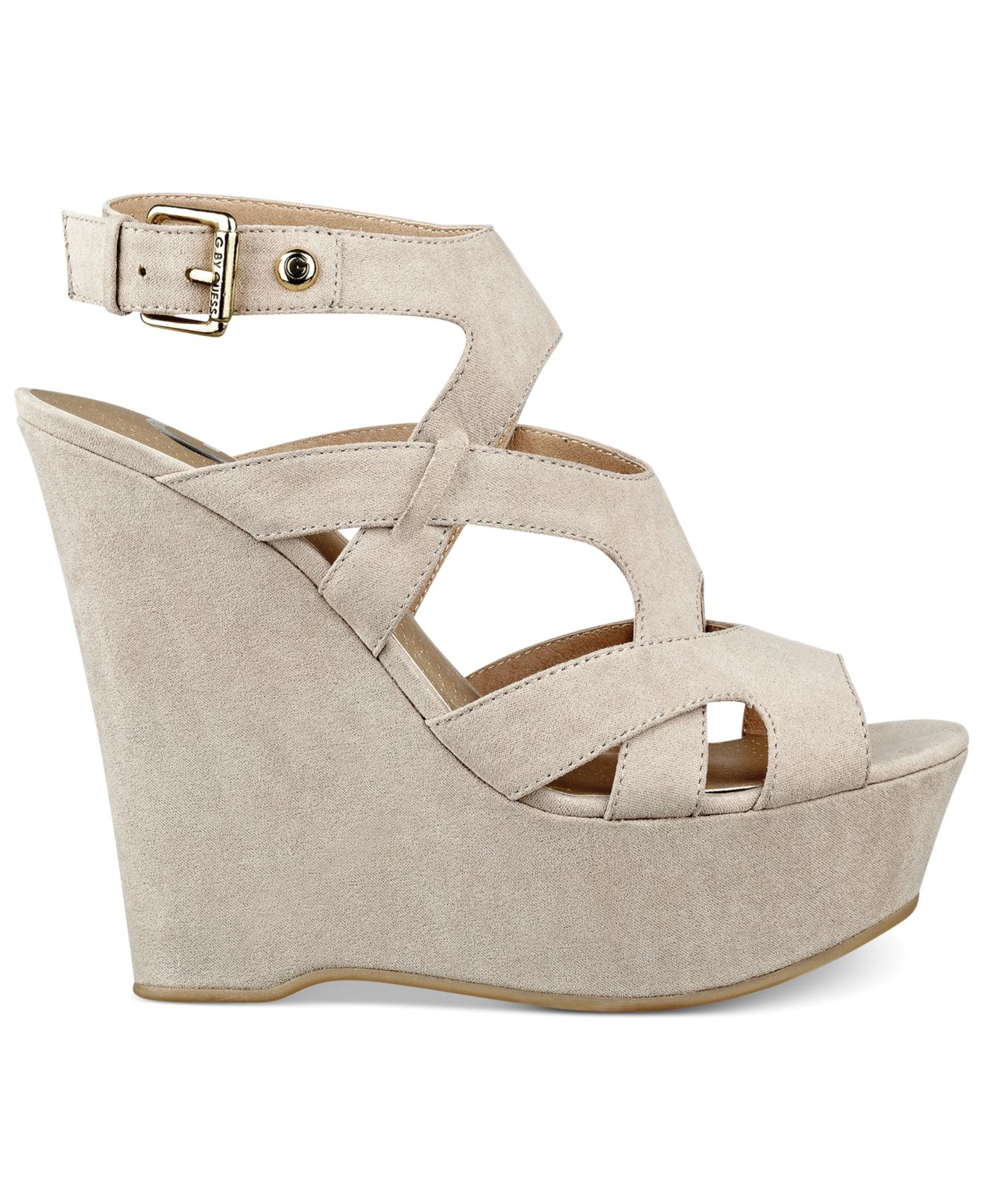 Lyst G By Guess Hizza Platform Wedge Sandals In Natural 