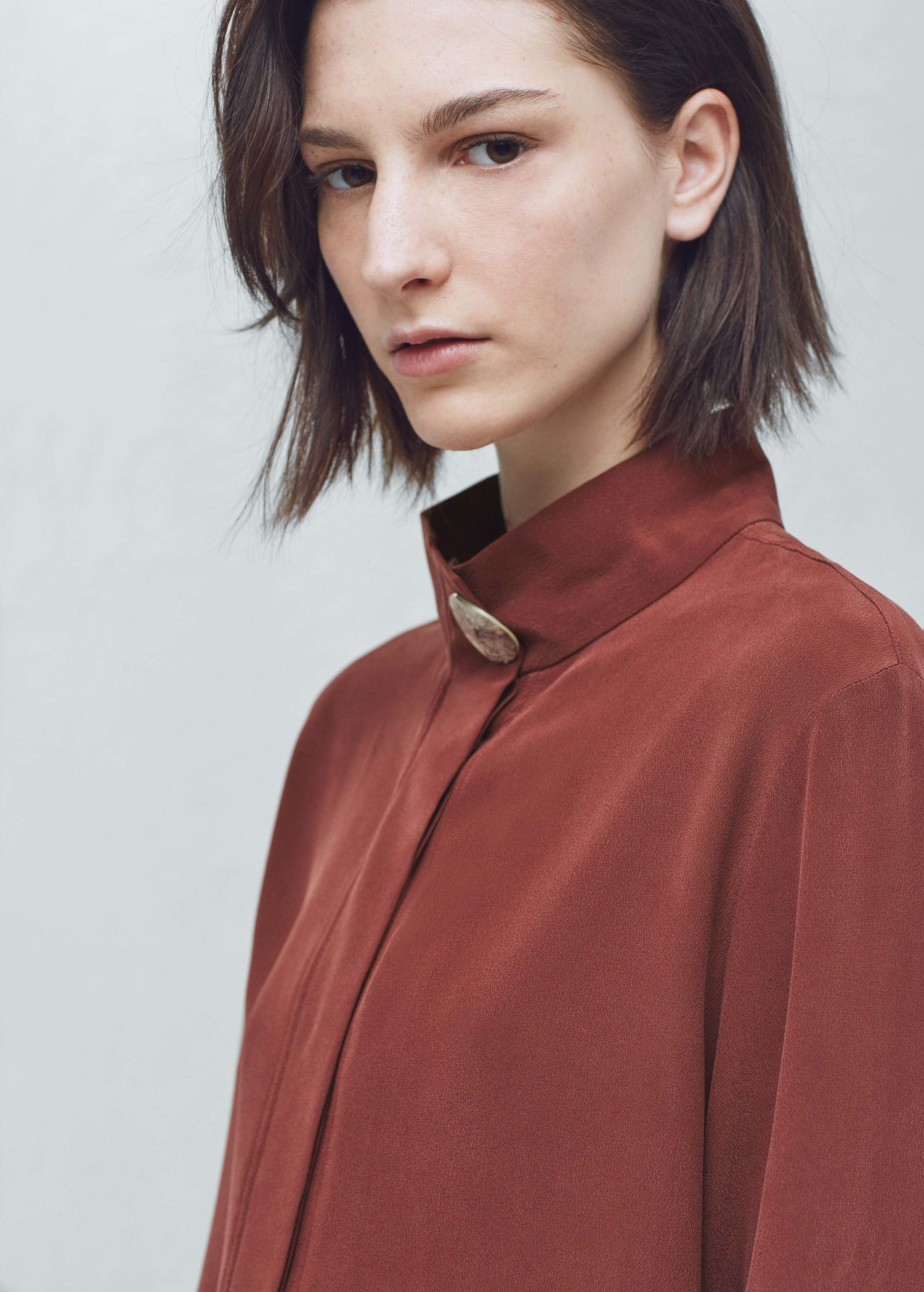 mango premium buttoned silk blouse in orange lyst mango premium buttoned silk blouse in orange lyst