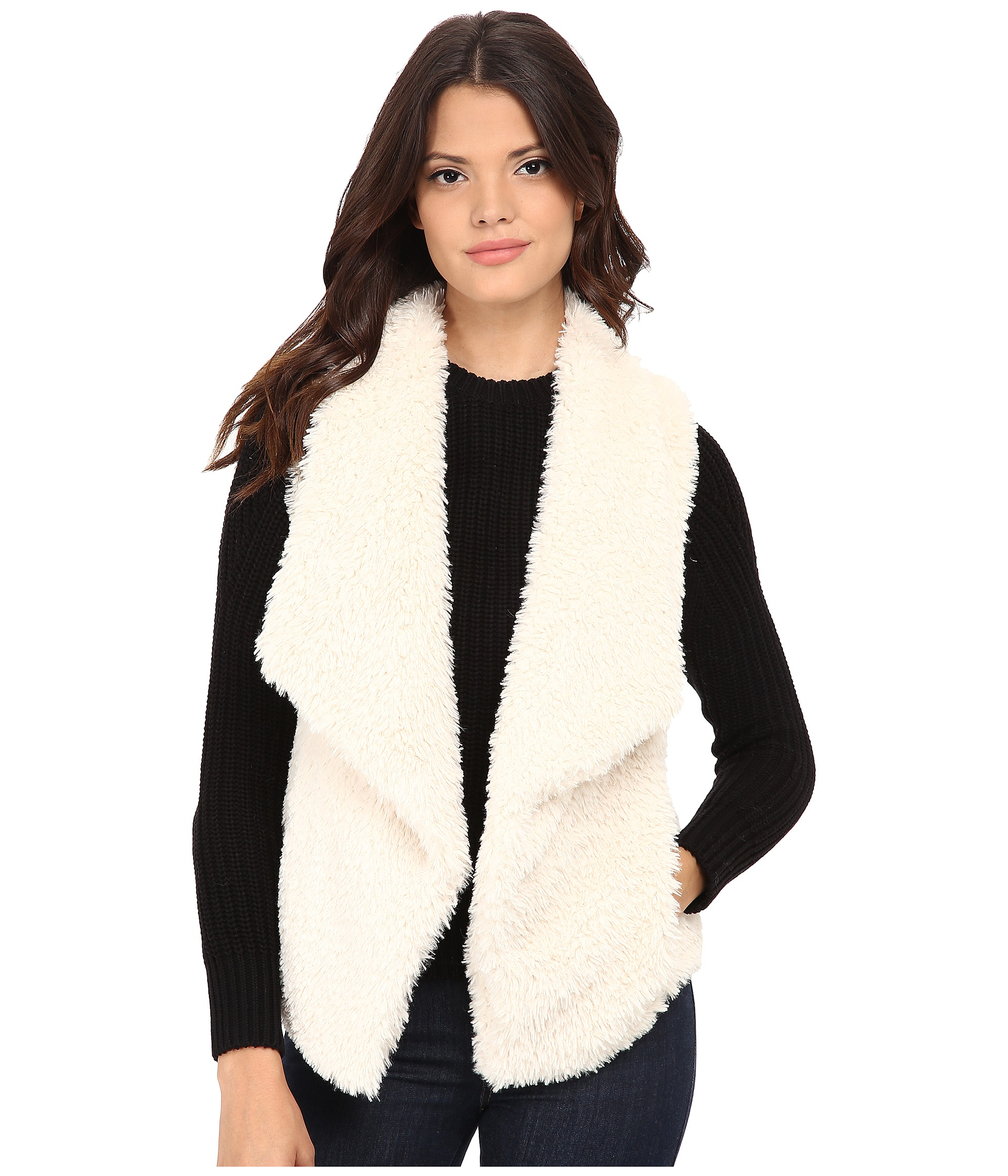 Calvin klein Short Hair Faux Fur Vest in White | Lyst