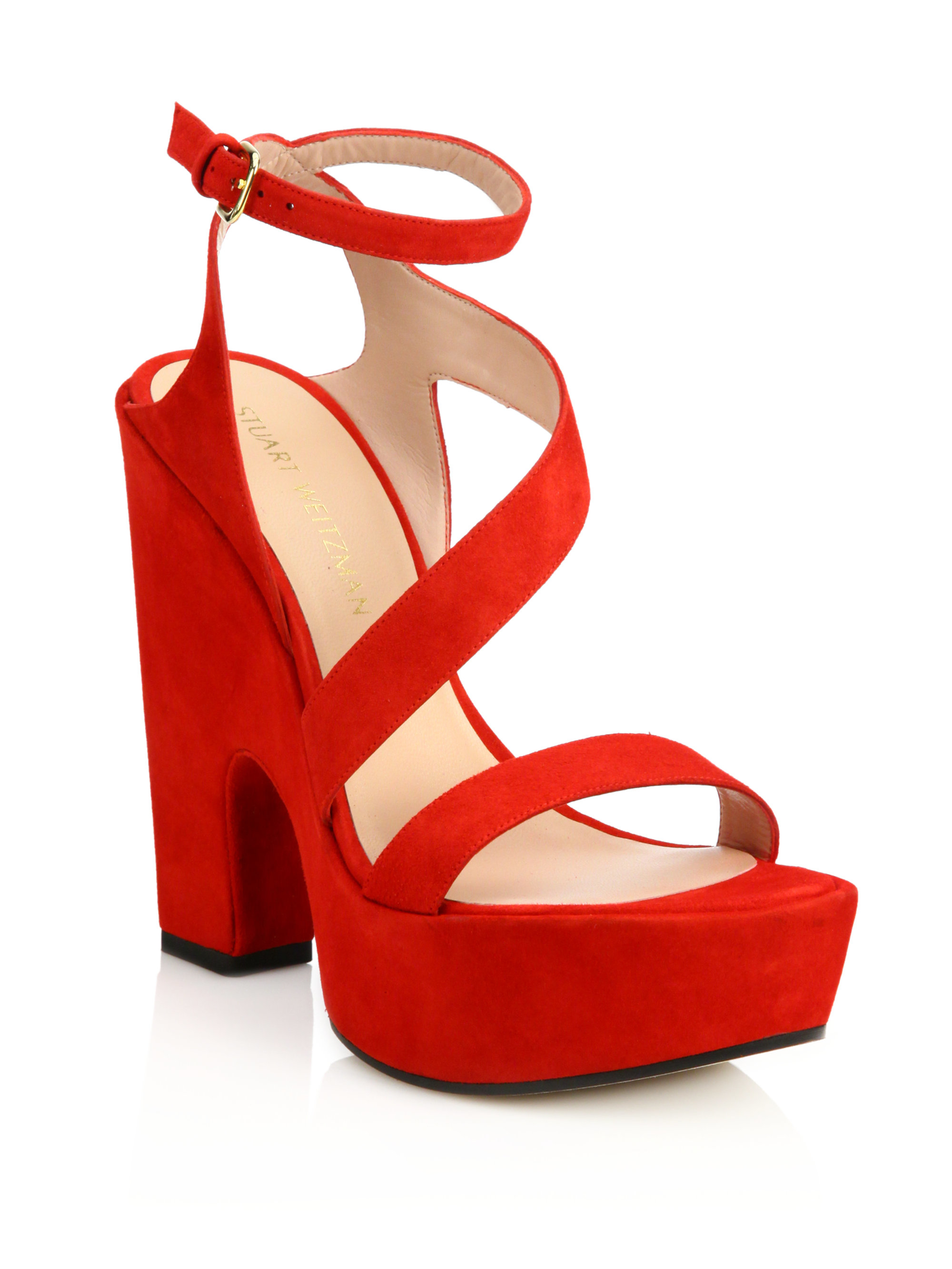 Lyst - Stuart Weitzman Saucy Strappy Suede Platform Sandals in Red