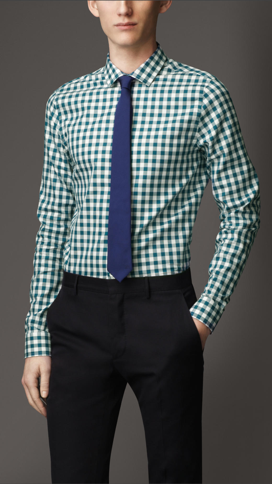 Burberry Slim Fit Cotton Gingham Shirt in Green for Men | Lyst