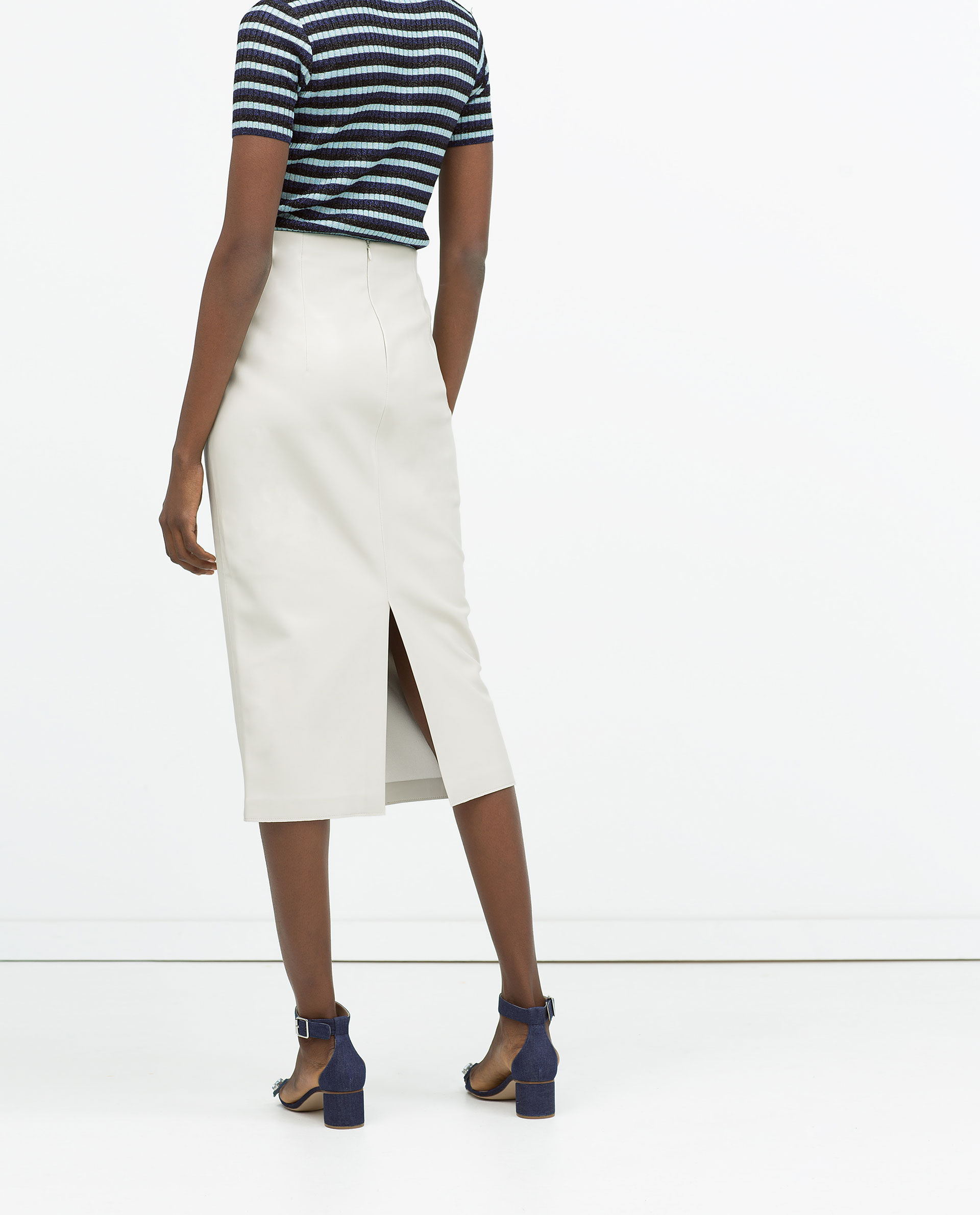 zara white textured skirt