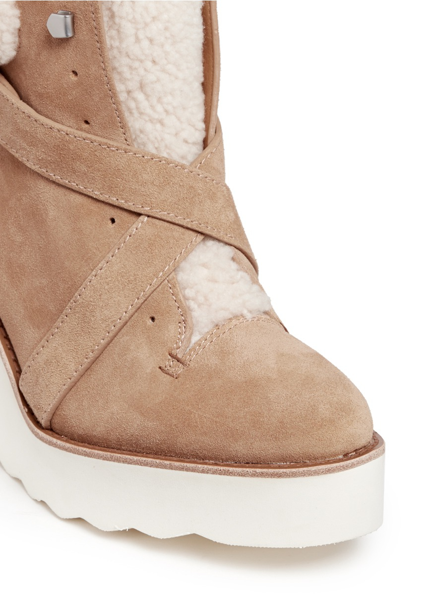 Lyst - Coach 'kenna' Shearling Suede Wedge Boots in Brown
