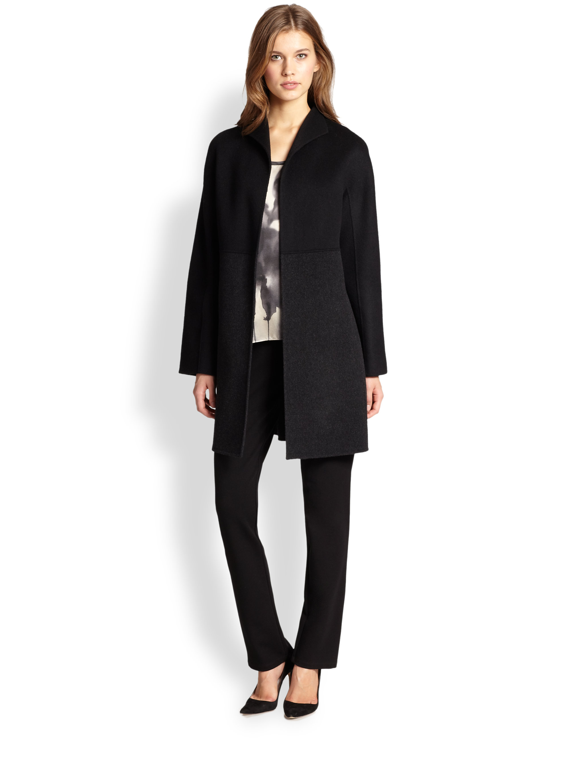 Lyst - Eileen fisher Two-Tone Coat in Black