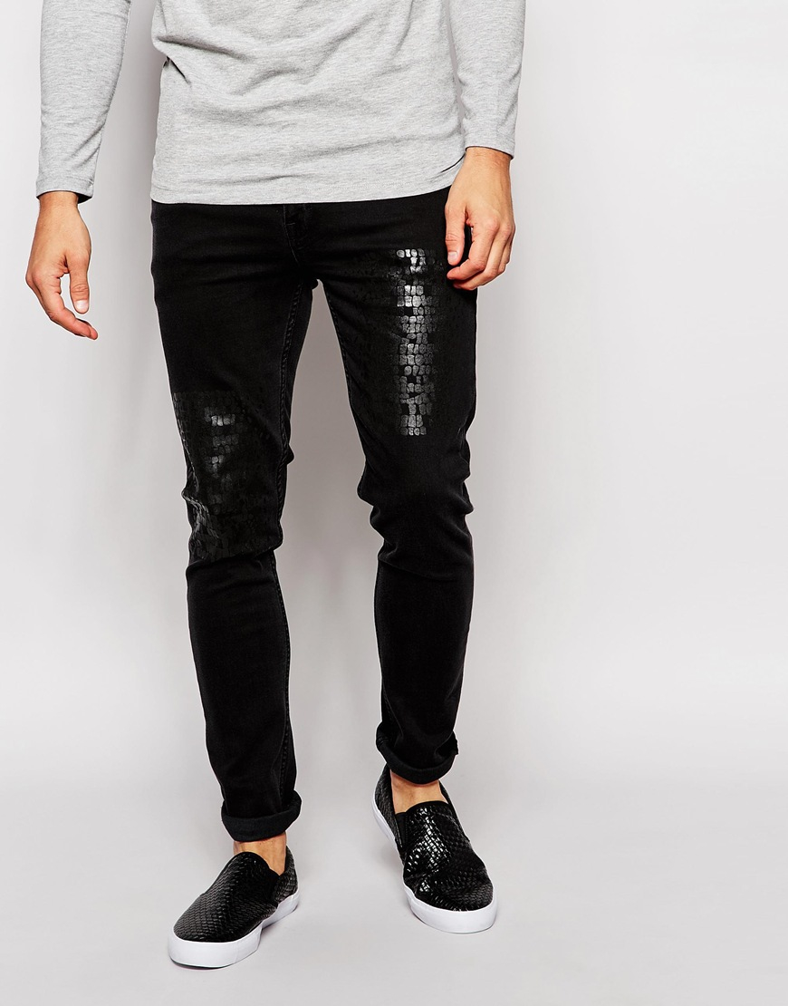 Download ASOS Super Skinny Jeans In Mock Croc Fabric in Black for ...