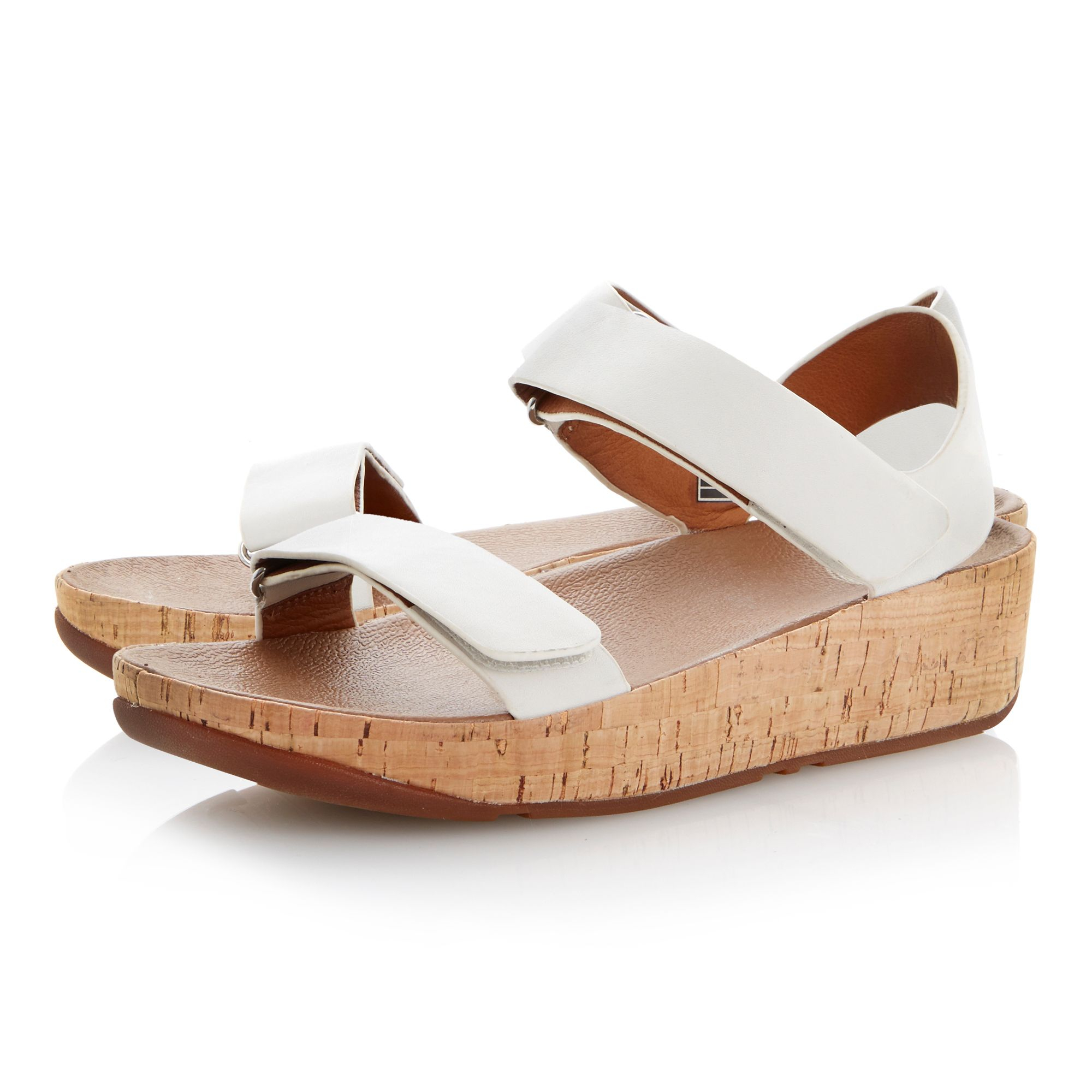 Fitflop Bon Easy Leather Velcro Strap Cork Sandals in White | Lyst