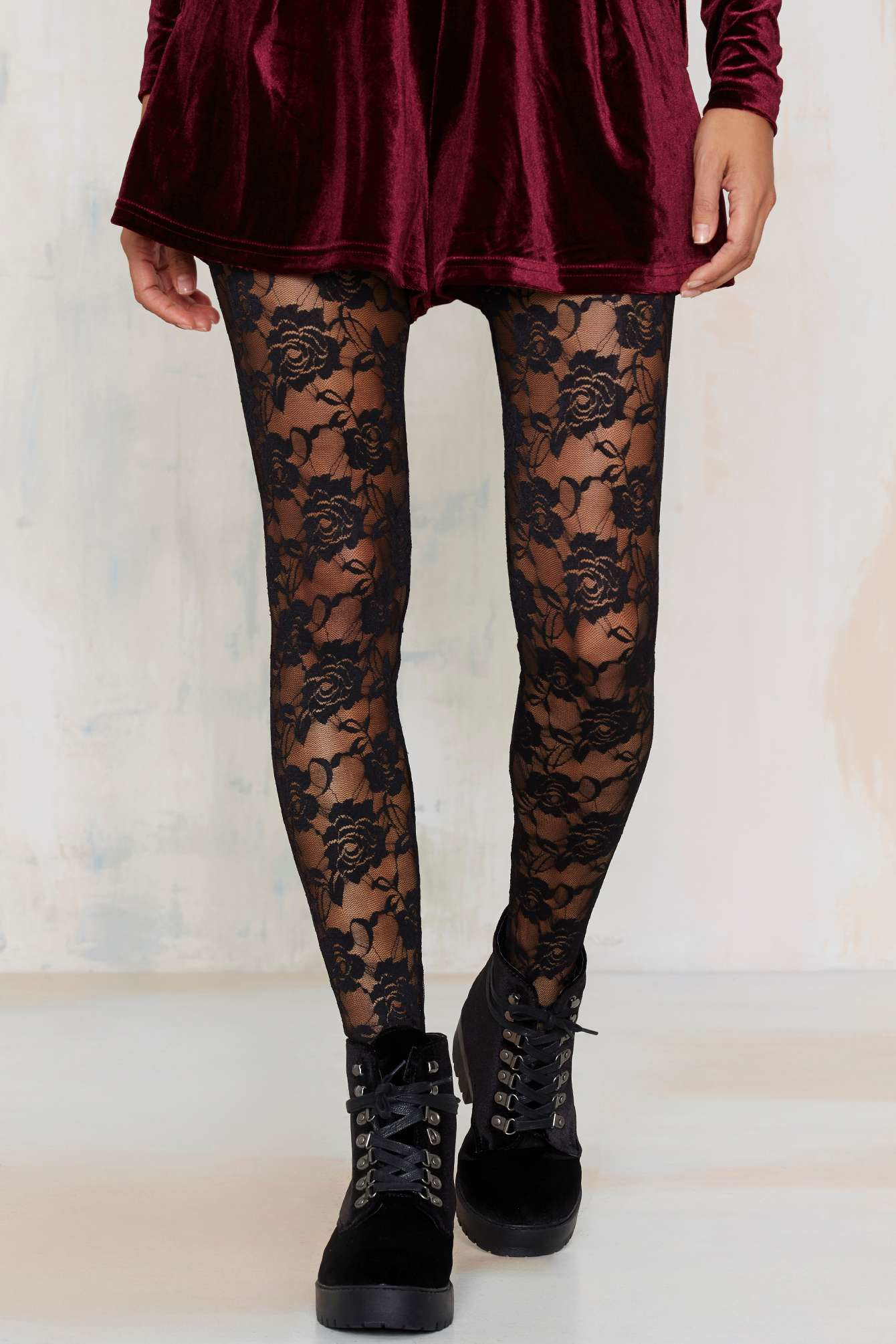 Nasty gal Look From London Nice Stems Lace Tights in Black Lyst