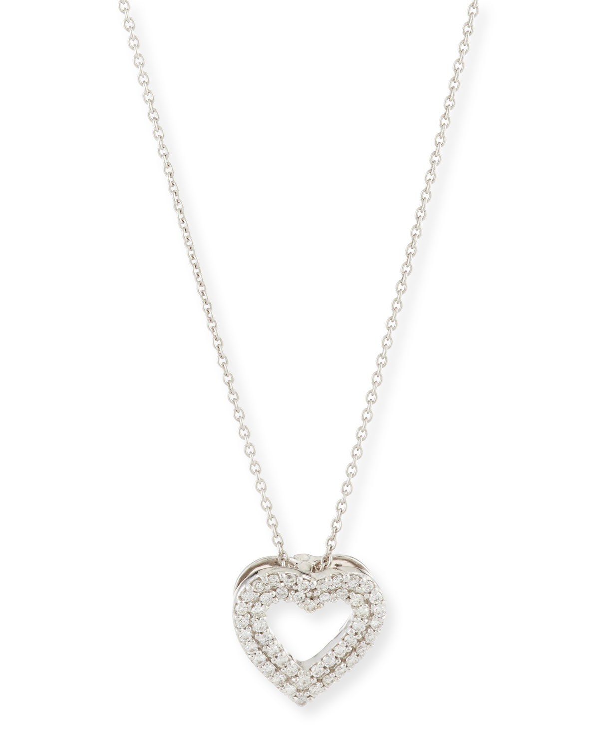 Lyst Roberto Coin Double Row Diamond Heart Pendant Necklace In White Gallery