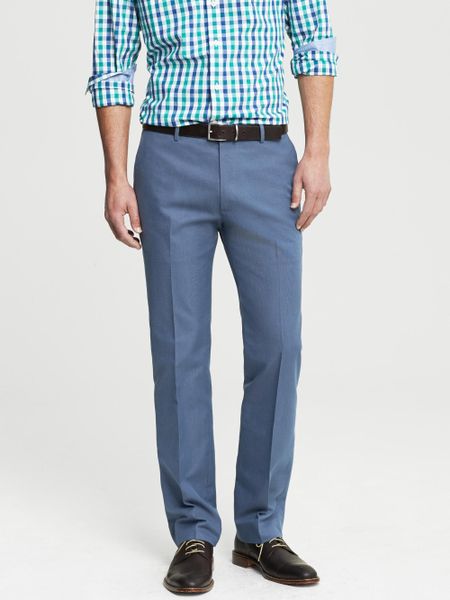 Banana Republic Tailored Slim-Fit Non-Iron Textured Blue Cotton Pant in ...