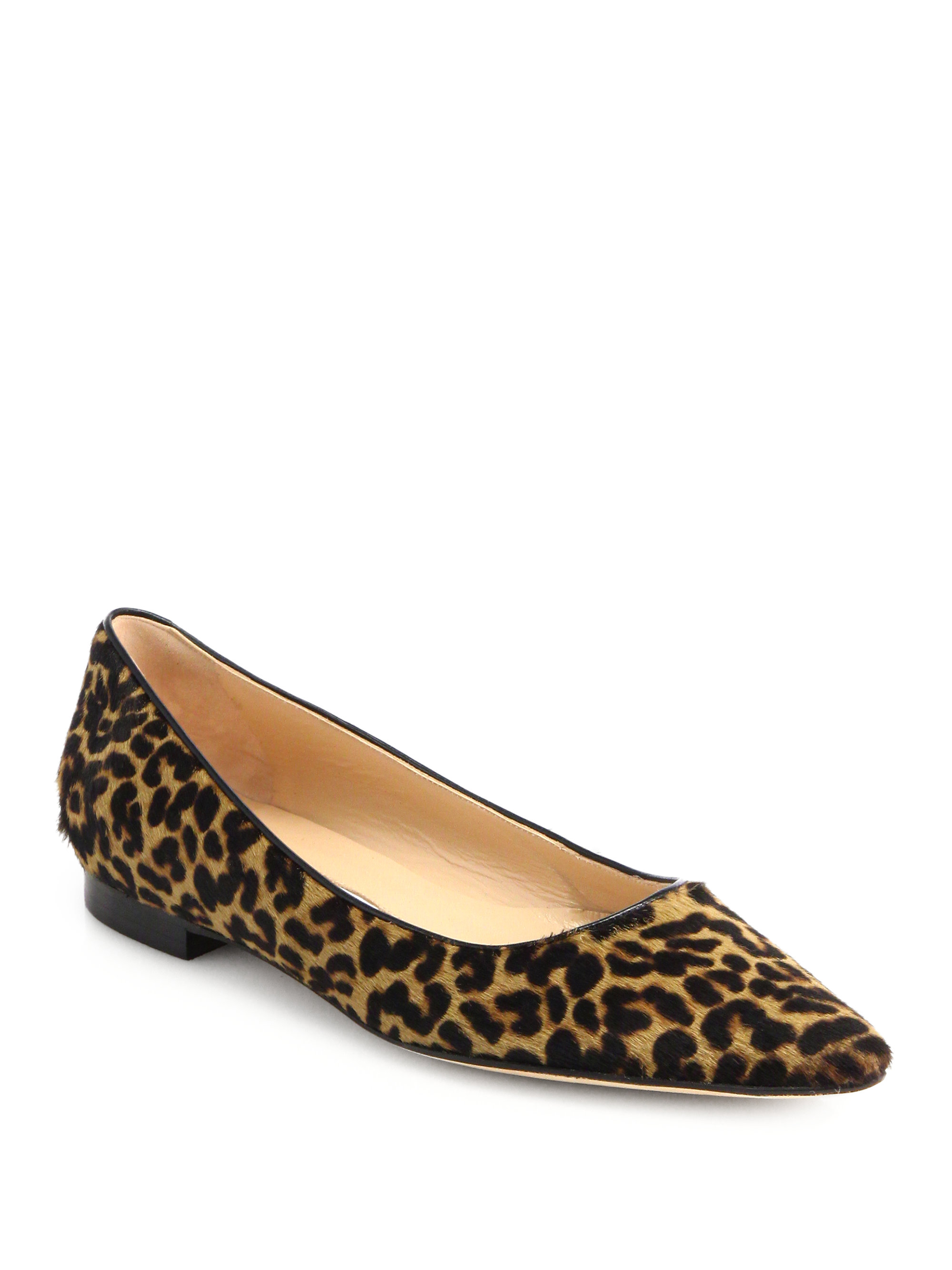 Manolo blahnik Mave Leopard-Print Calf Hair Point Toe Flats | Lyst