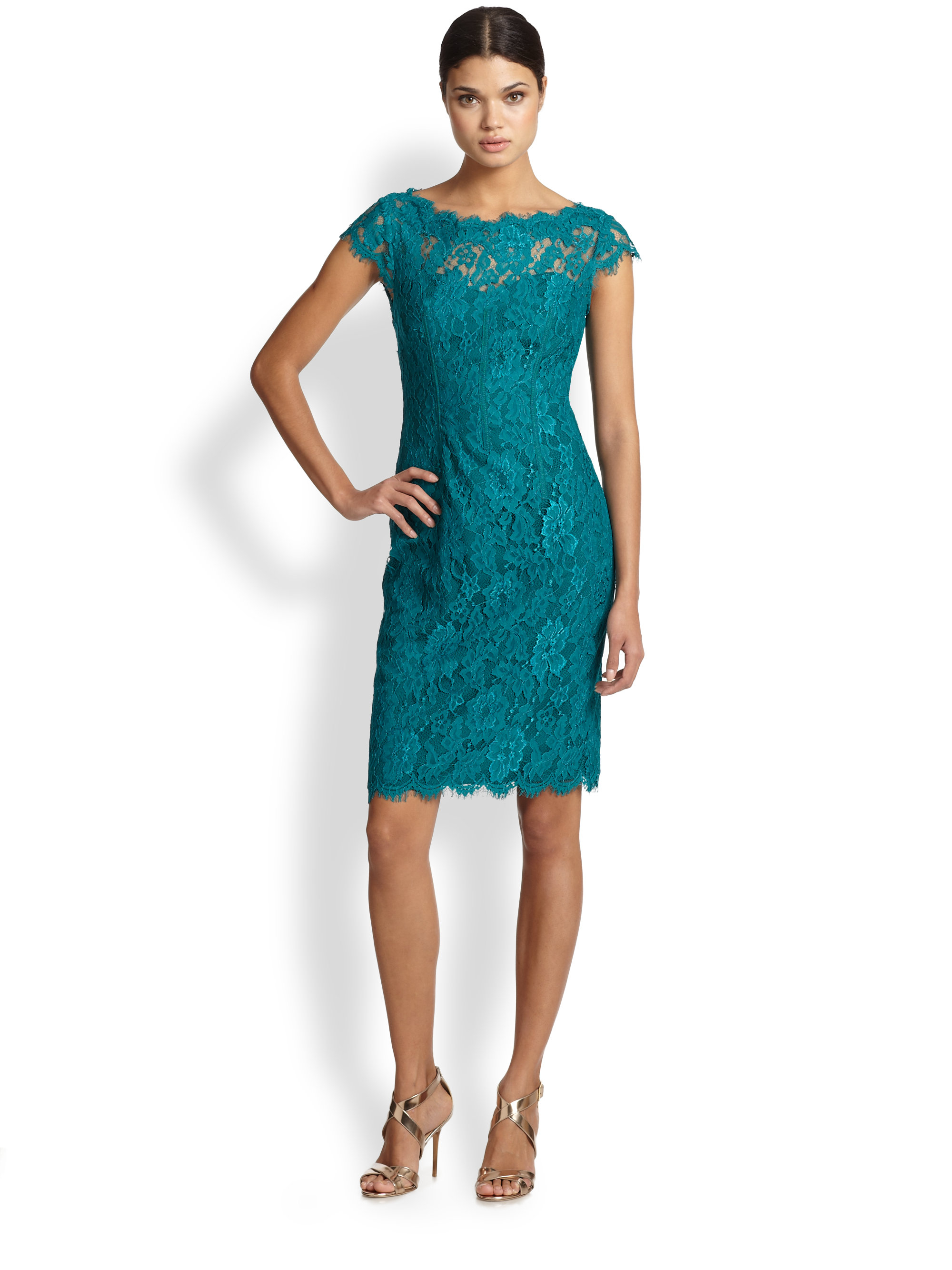 Lyst Ml Monique Lhuillier Lace Sheath Cocktail Dress In Green 4880