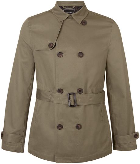 Topman Khaki Double Breasted Cropped Trench Coat in Green for Men | Lyst