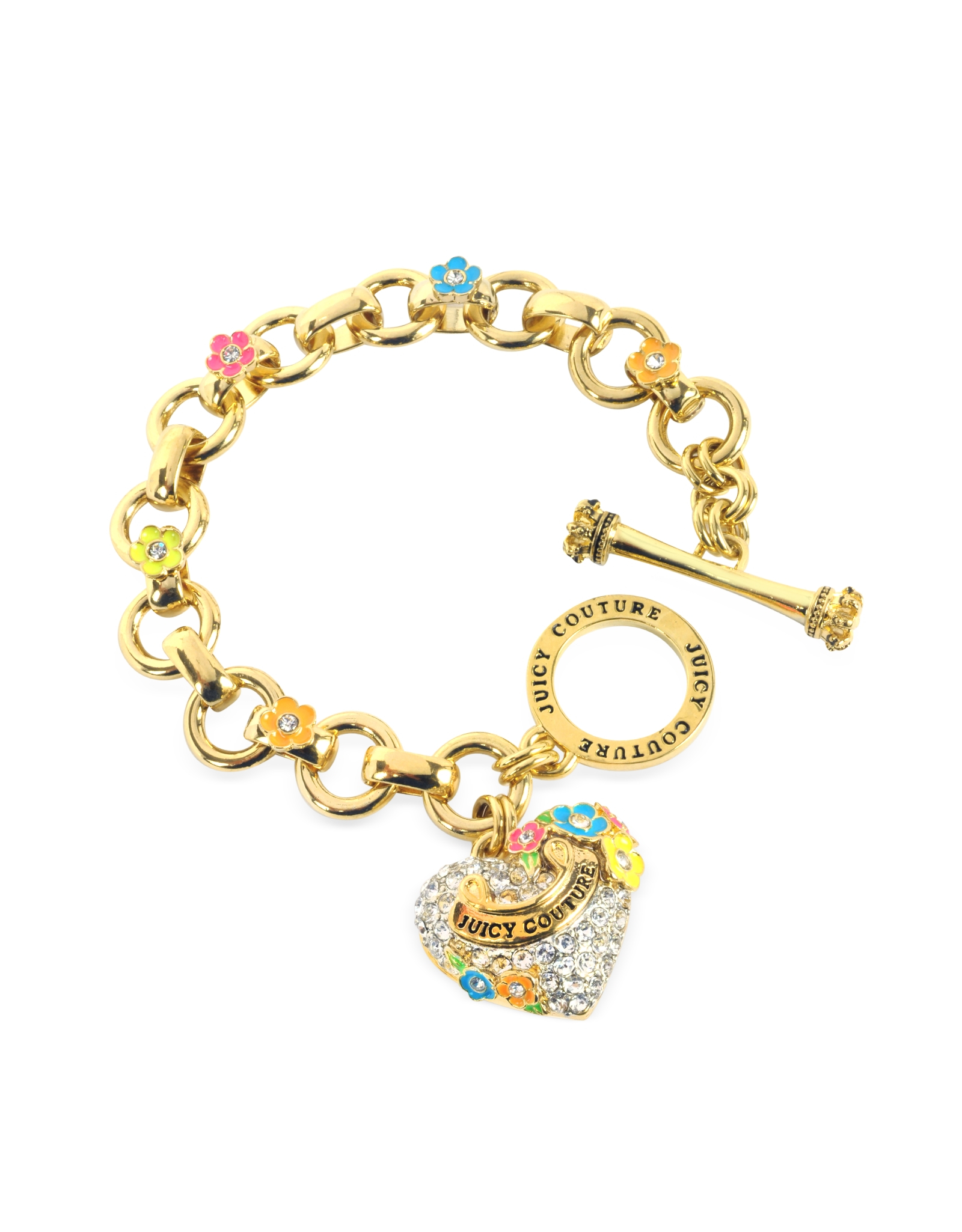 Lyst Juicy Couture Pave Heart And Flower Charm Bracelet In Metallic Gallery