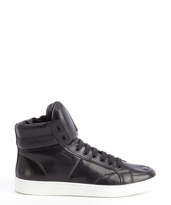 Lyst - Prada Black and White Leather Zipper Detail Lace Up Sneakers in ...