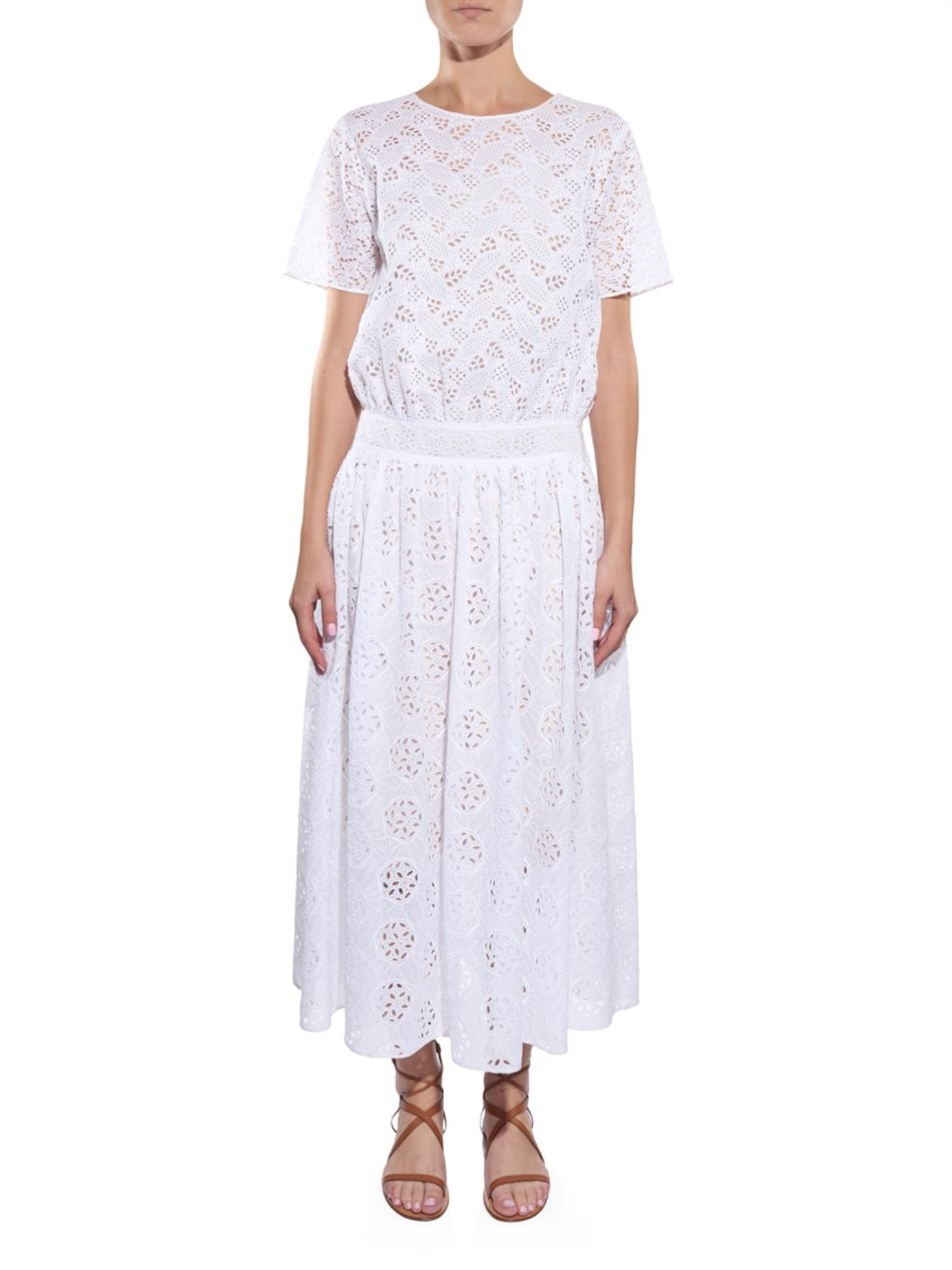 Lyst - Valentino Sangallo-lace Midi Dress in White