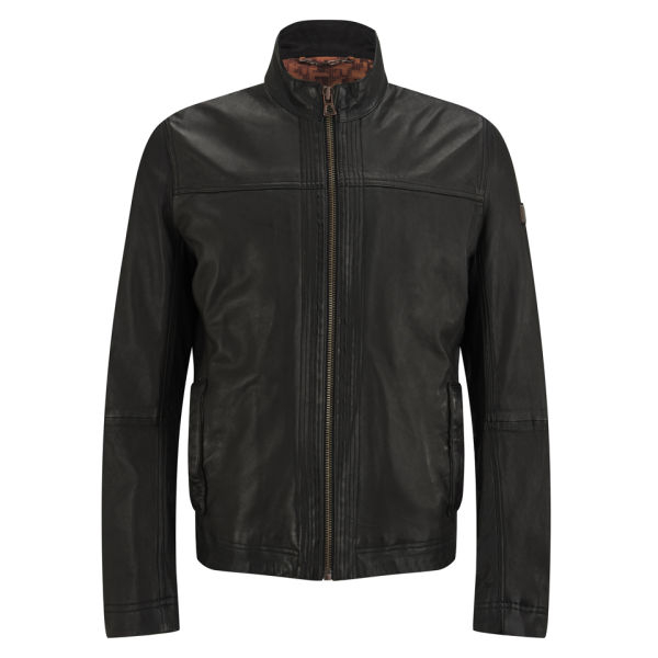 BOSS iOrangei iBlacki Mens Jips Zip through Leather iBomberi 